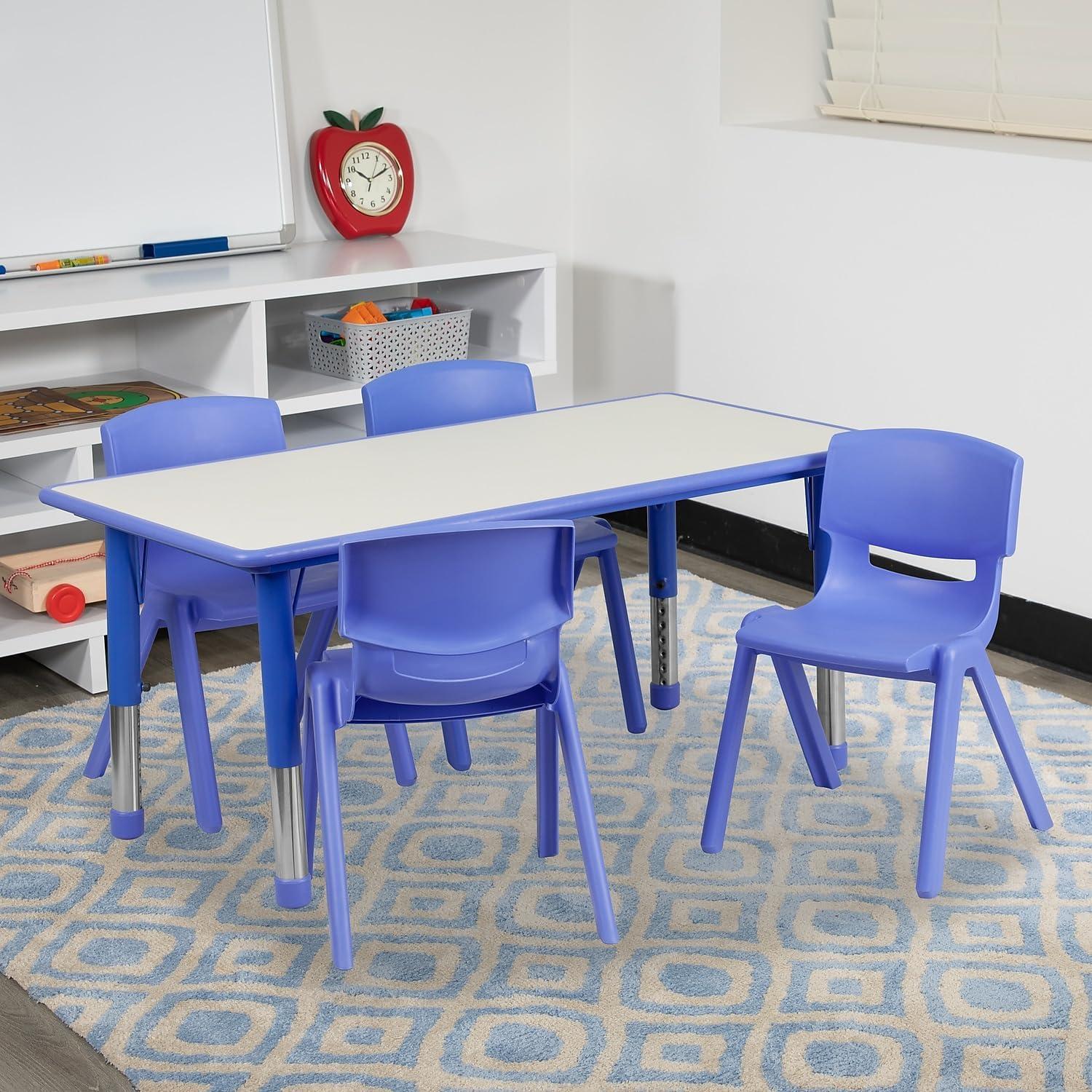 imageFlash Furniture Emmy 23625W x 4725L Rectangular Red Plastic Height Adjustable Activity Table Set with 4 ChairsBlue