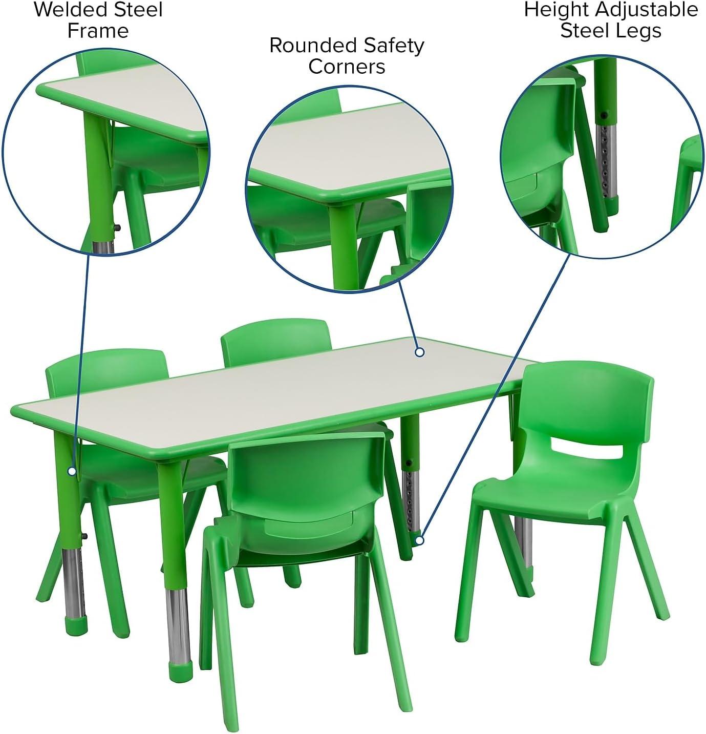 imageFlash Furniture Emmy 23625W x 4725L Rectangular Red Plastic Height Adjustable Activity Table Set with 4 ChairsGreen