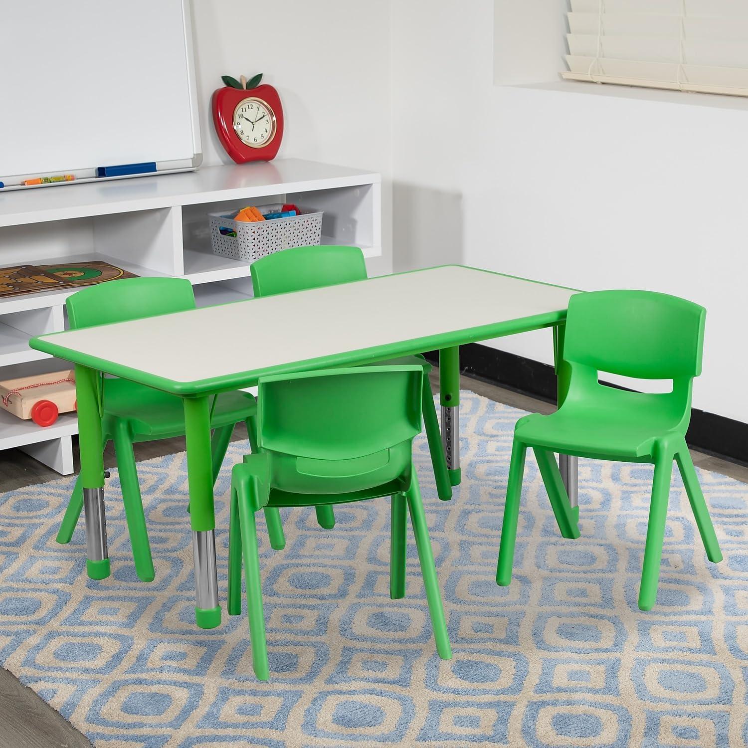 imageFlash Furniture Emmy 23625W x 4725L Rectangular Red Plastic Height Adjustable Activity Table Set with 4 ChairsGreen