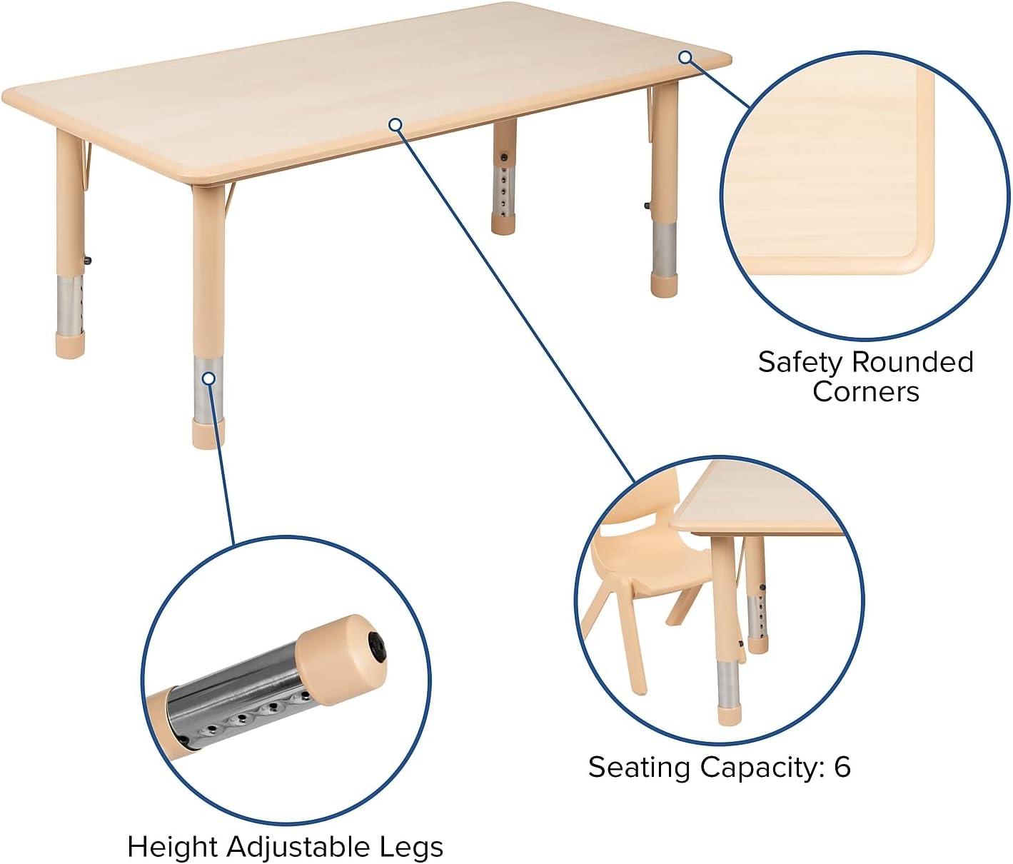 imageFlash Furniture Emmy 23625W x 4725L Rectangular Red Plastic Height Adjustable Activity Table Set with 4 ChairsNatural