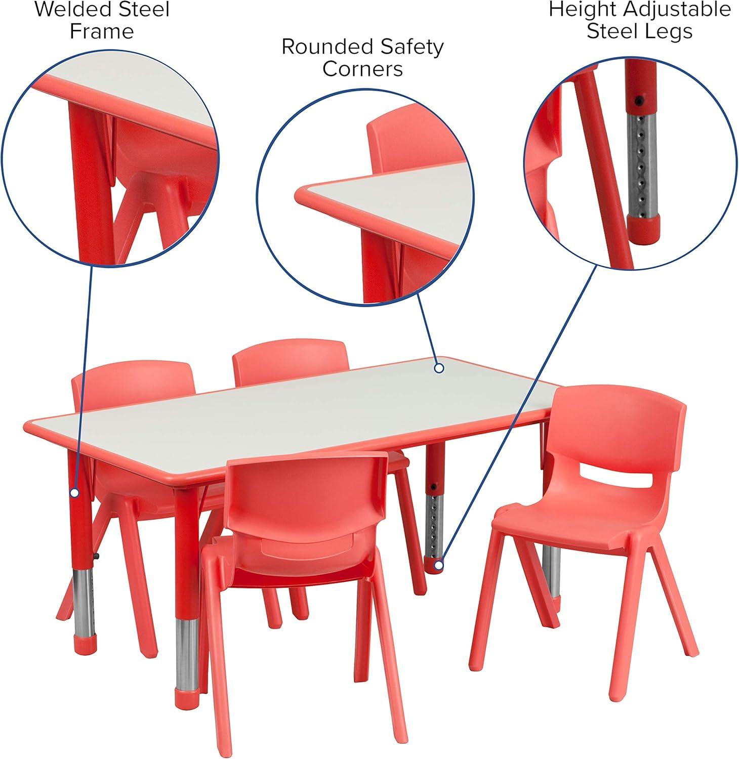 imageFlash Furniture Emmy 23625W x 4725L Rectangular Red Plastic Height Adjustable Activity Table Set with 4 ChairsRed