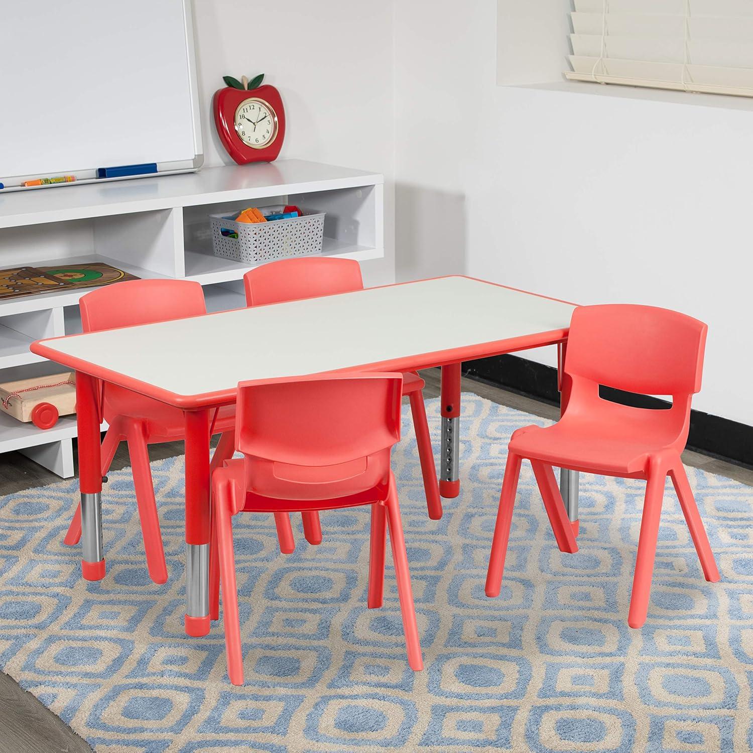 imageFlash Furniture Emmy 23625W x 4725L Rectangular Red Plastic Height Adjustable Activity Table Set with 4 ChairsRed