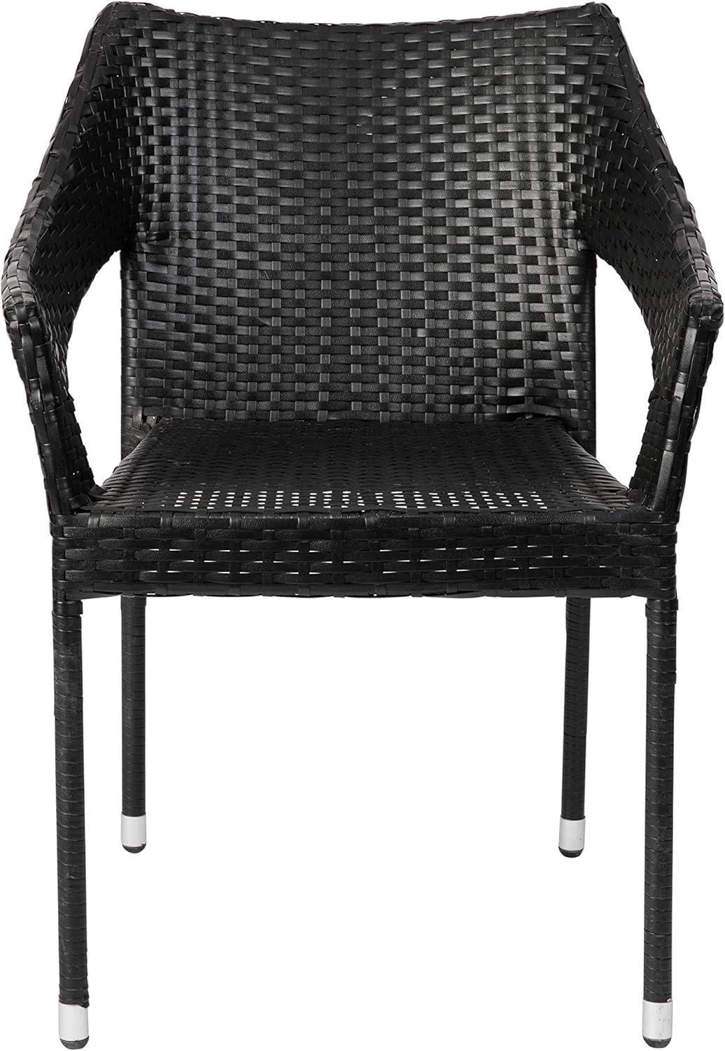 imageFlash Furniture Ethan Commercial Grade Patio Chair All Weather PE Rattan Wicker Stacking Patio Dining Chair Set of 2 GrayBlack