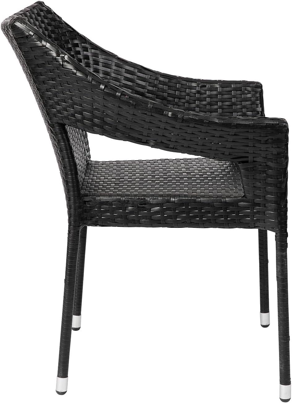 imageFlash Furniture Ethan Commercial Grade Patio Chair All Weather PE Rattan Wicker Stacking Patio Dining Chair Set of 2 GrayBlack