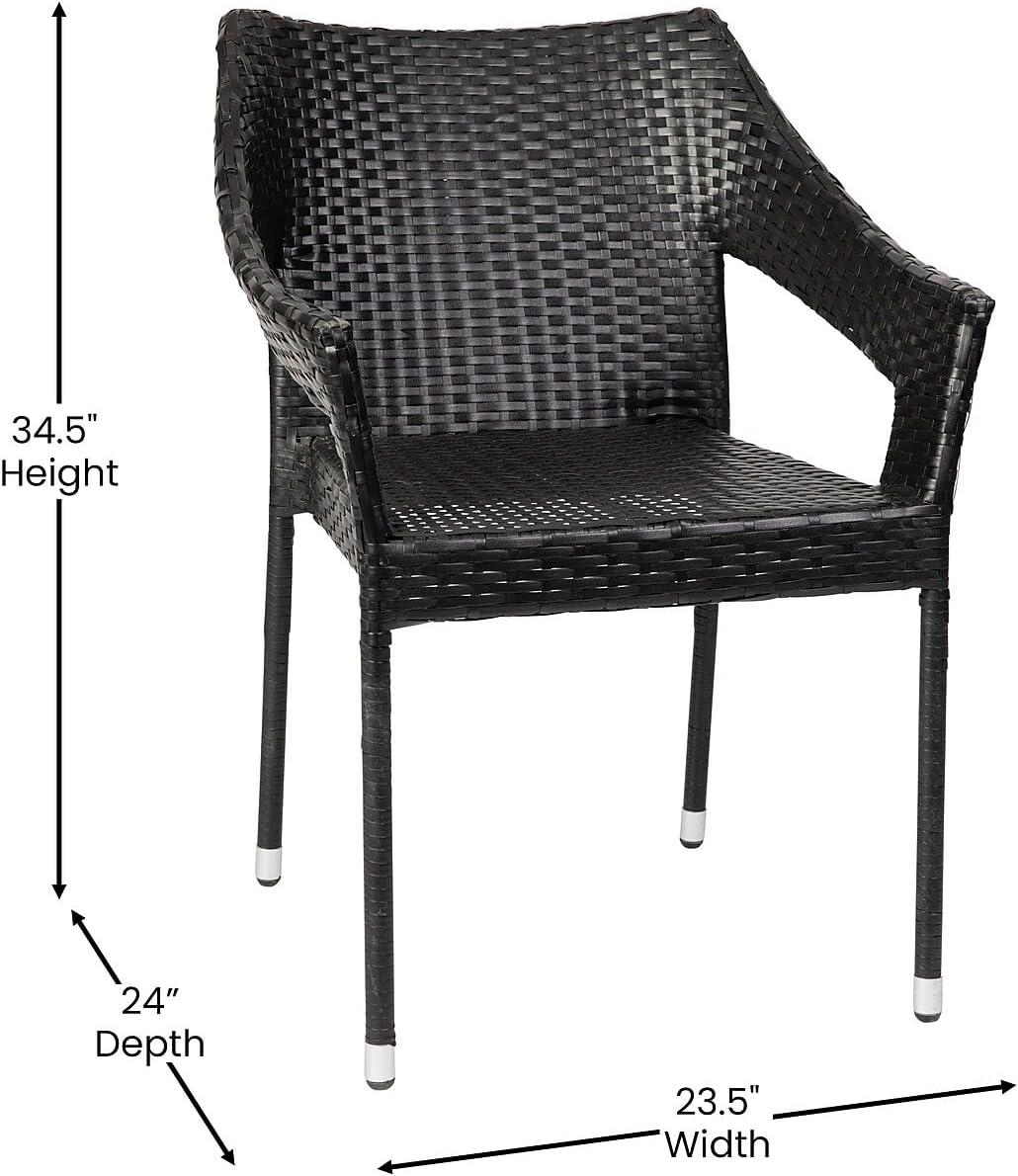 imageFlash Furniture Ethan Commercial Grade Patio Chair All Weather PE Rattan Wicker Stacking Patio Dining Chair Set of 2 GrayBlack