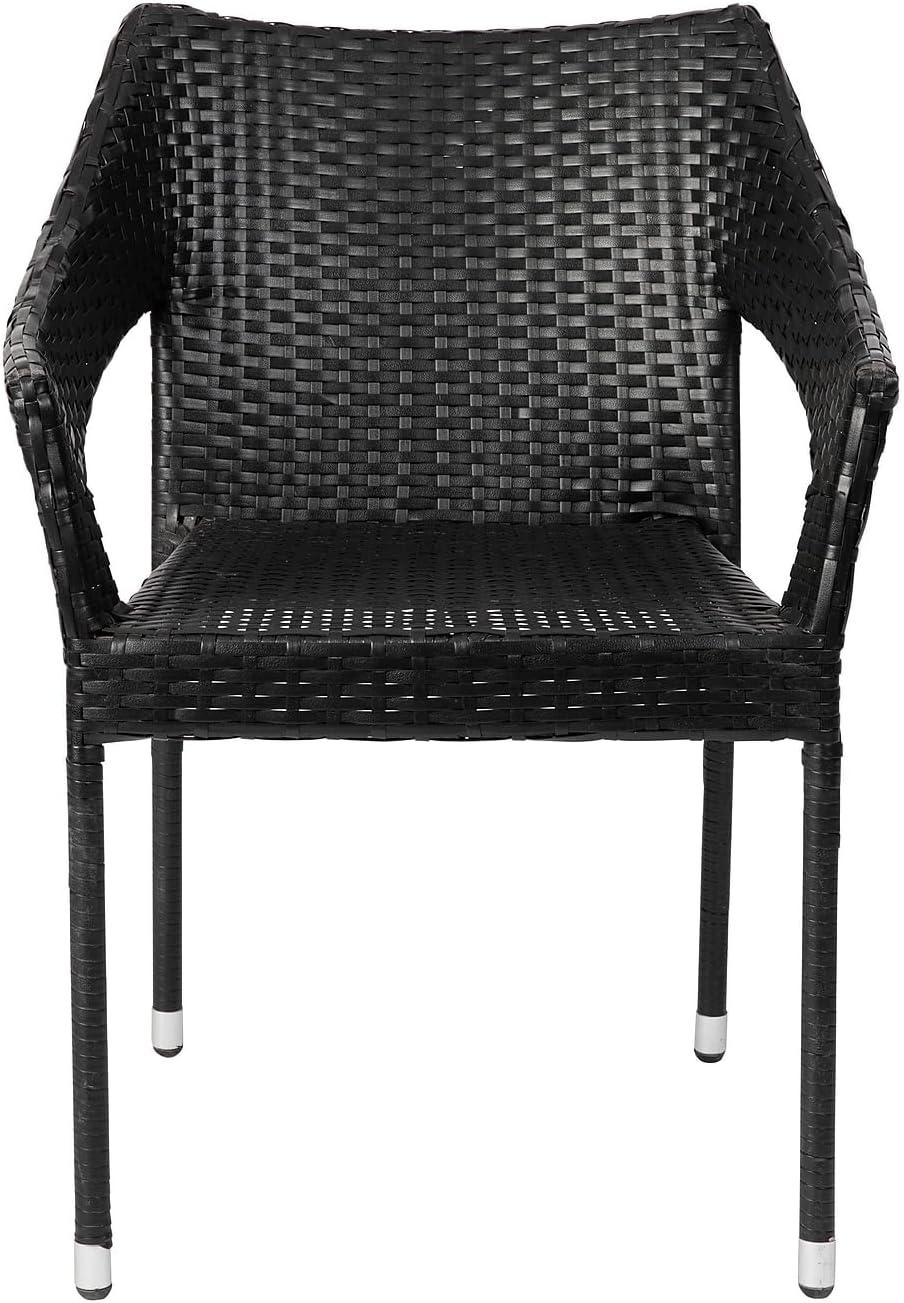 imageFlash Furniture Ethan Commercial Grade Patio Chair All Weather PE Rattan Wicker Stacking Patio Dining Chair Set of 2 GrayBlack