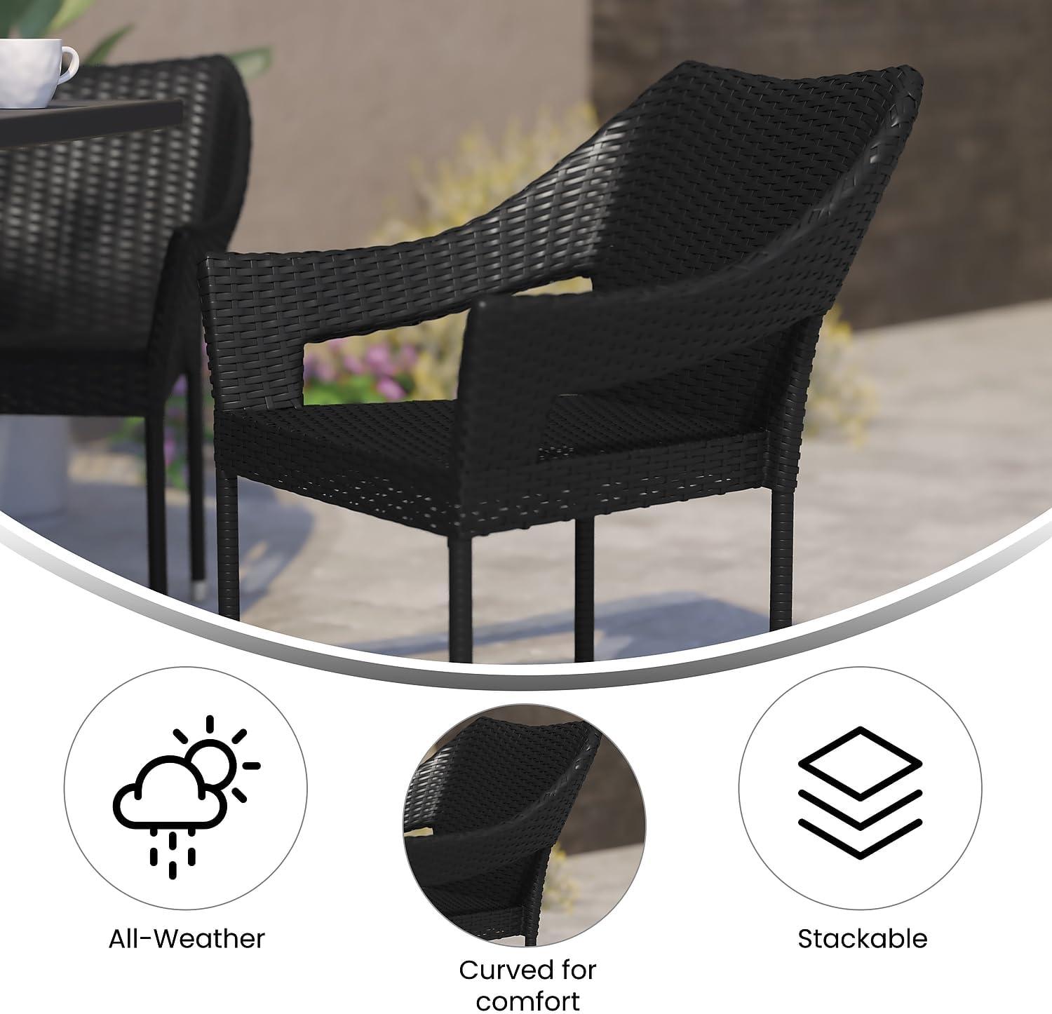 imageFlash Furniture Ethan Commercial Grade Patio Chair All Weather PE Rattan Wicker Stacking Patio Dining Chair Set of 2 GrayBlack