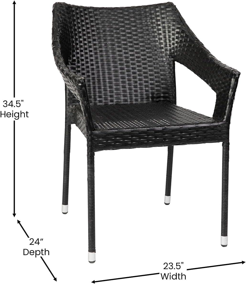 imageFlash Furniture Ethan Commercial Grade Patio Chair All Weather PE Rattan Wicker Stacking Patio Dining Chair Set of 2 GrayBlack