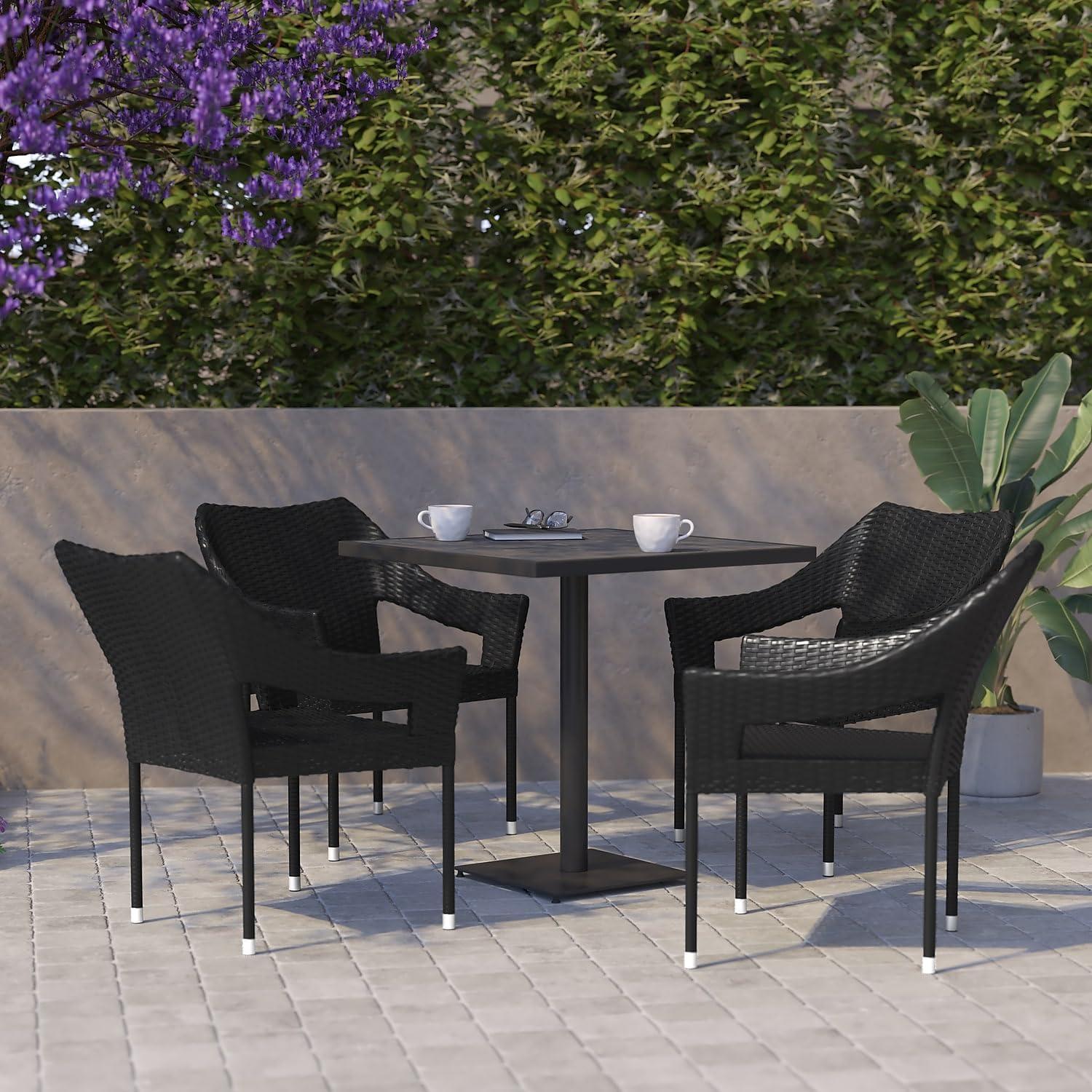 imageFlash Furniture Ethan Commercial Grade Patio Chair All Weather PE Rattan Wicker Stacking Patio Dining Chair Set of 2 GrayBlack