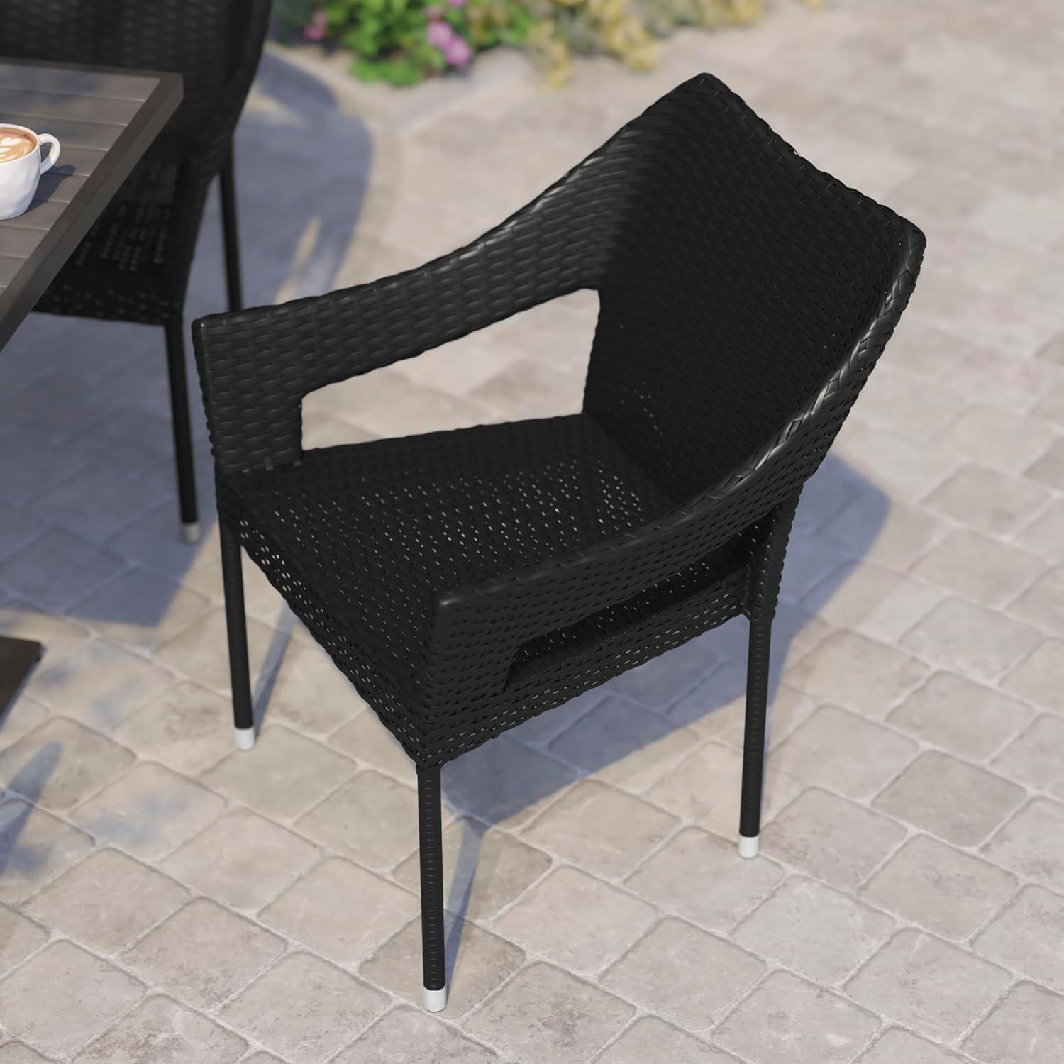 imageFlash Furniture Ethan Commercial Grade Patio Chair All Weather PE Rattan Wicker Stacking Patio Dining Chair Set of 2 GrayBlack