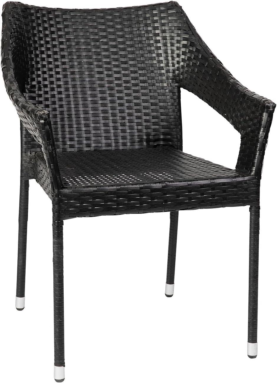 imageFlash Furniture Ethan Commercial Grade Patio Chair All Weather PE Rattan Wicker Stacking Patio Dining Chair Set of 2 GrayBlack