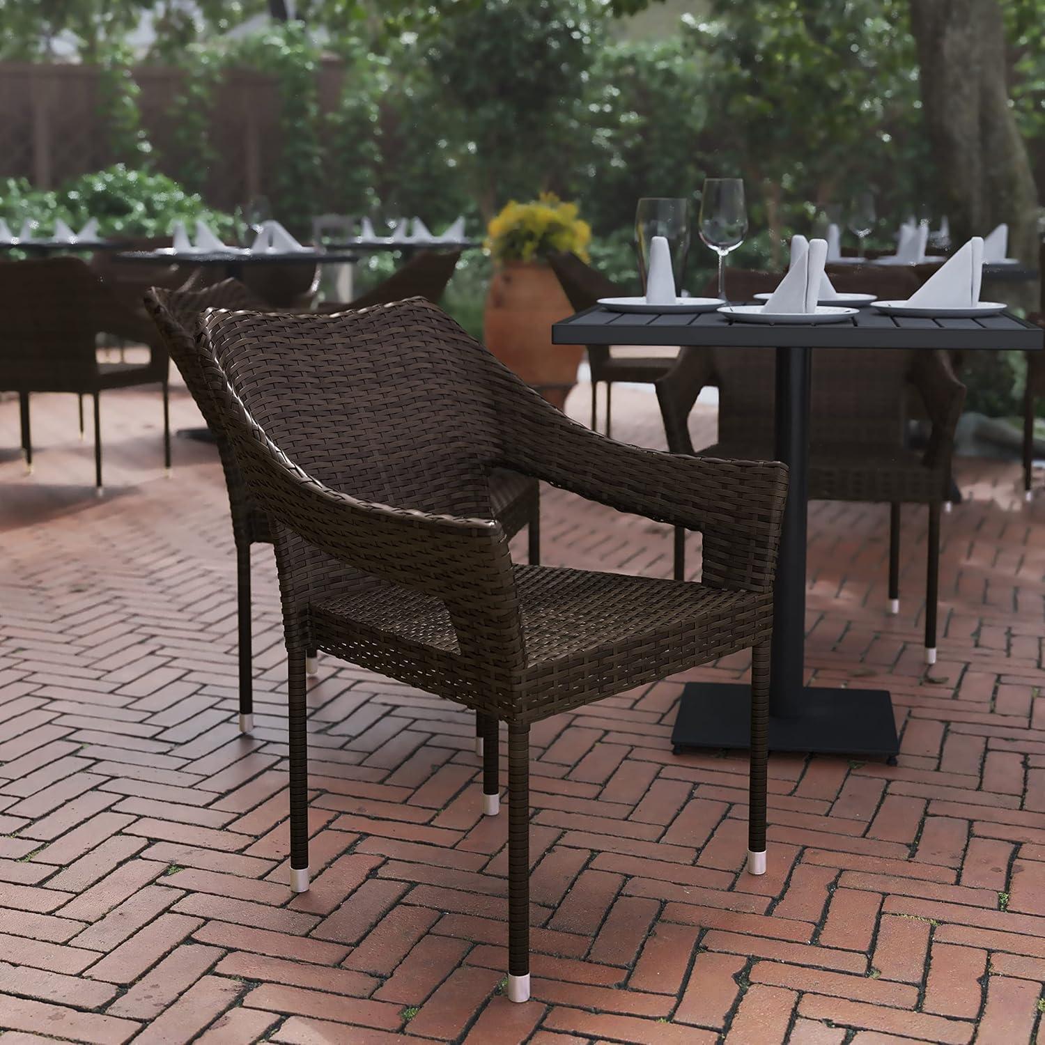 imageFlash Furniture Ethan Commercial Grade Patio Chair All Weather PE Rattan Wicker Stacking Patio Dining Chair Set of 2 GrayEspresso