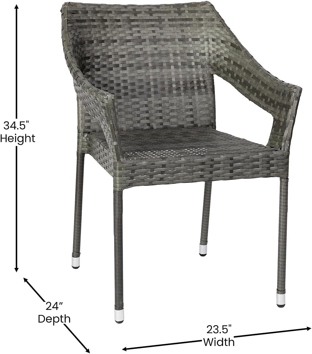 imageFlash Furniture Ethan Commercial Grade Patio Chair All Weather PE Rattan Wicker Stacking Patio Dining Chair Set of 2 GrayGrey