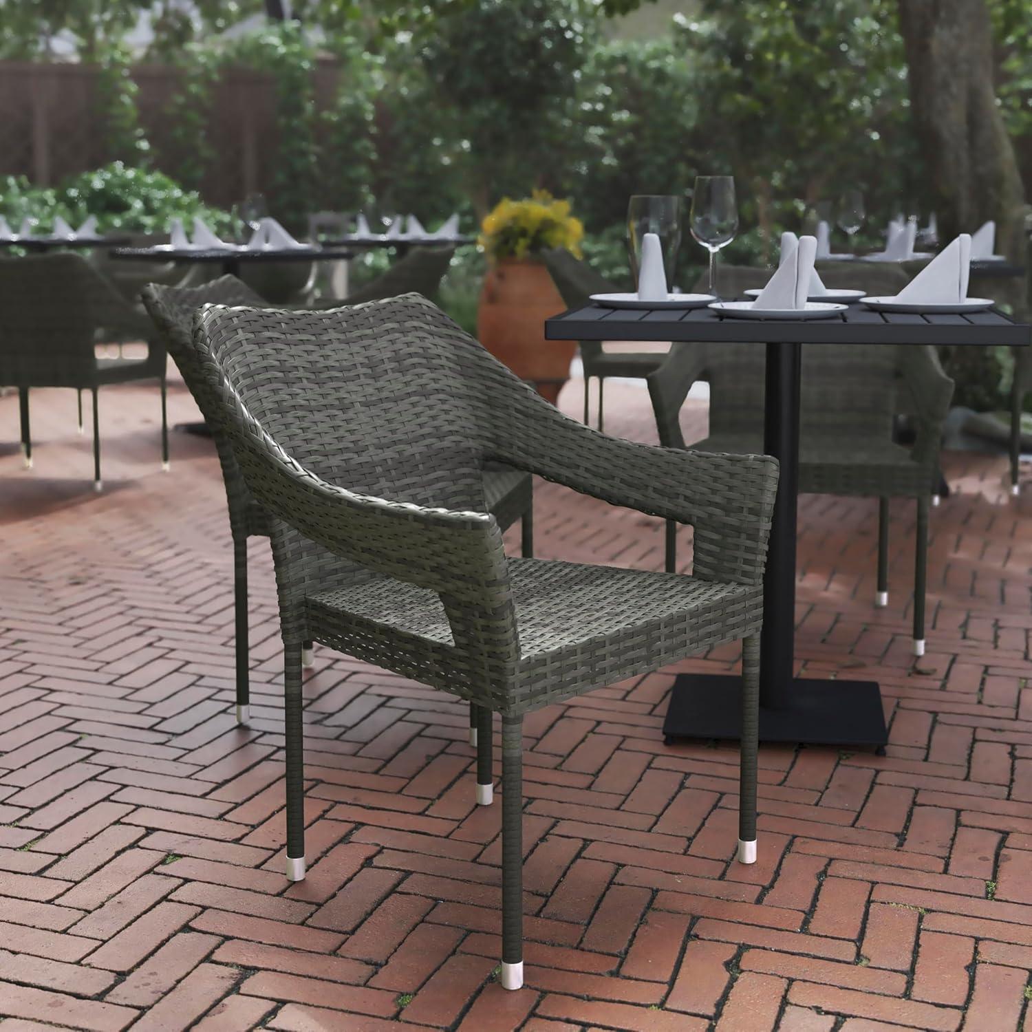 imageFlash Furniture Ethan Commercial Grade Patio Chair All Weather PE Rattan Wicker Stacking Patio Dining Chair Set of 2 GrayGrey