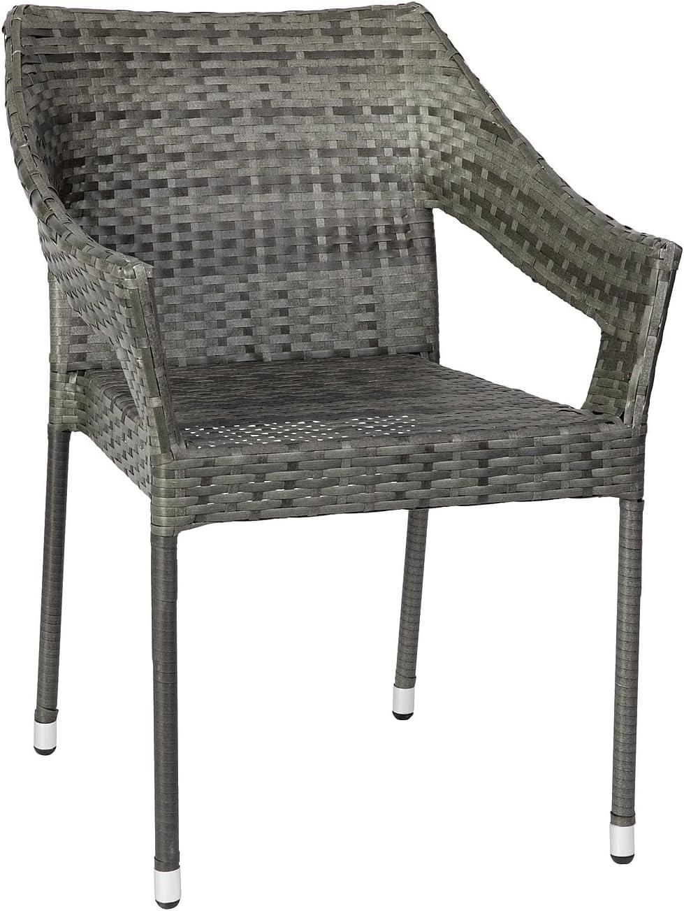 imageFlash Furniture Ethan Commercial Grade Patio Chair All Weather PE Rattan Wicker Stacking Patio Dining Chair Set of 2 GrayGrey