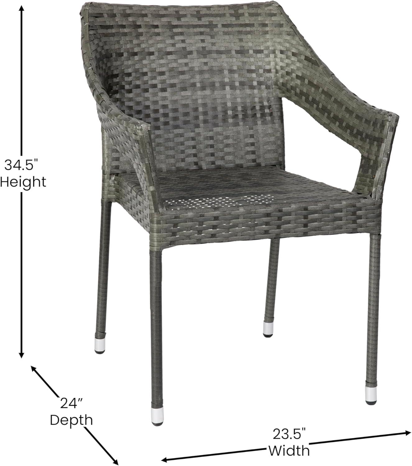imageFlash Furniture Ethan Commercial Grade Patio Chair All Weather PE Rattan Wicker Stacking Patio Dining Chair Set of 2 GrayGrey