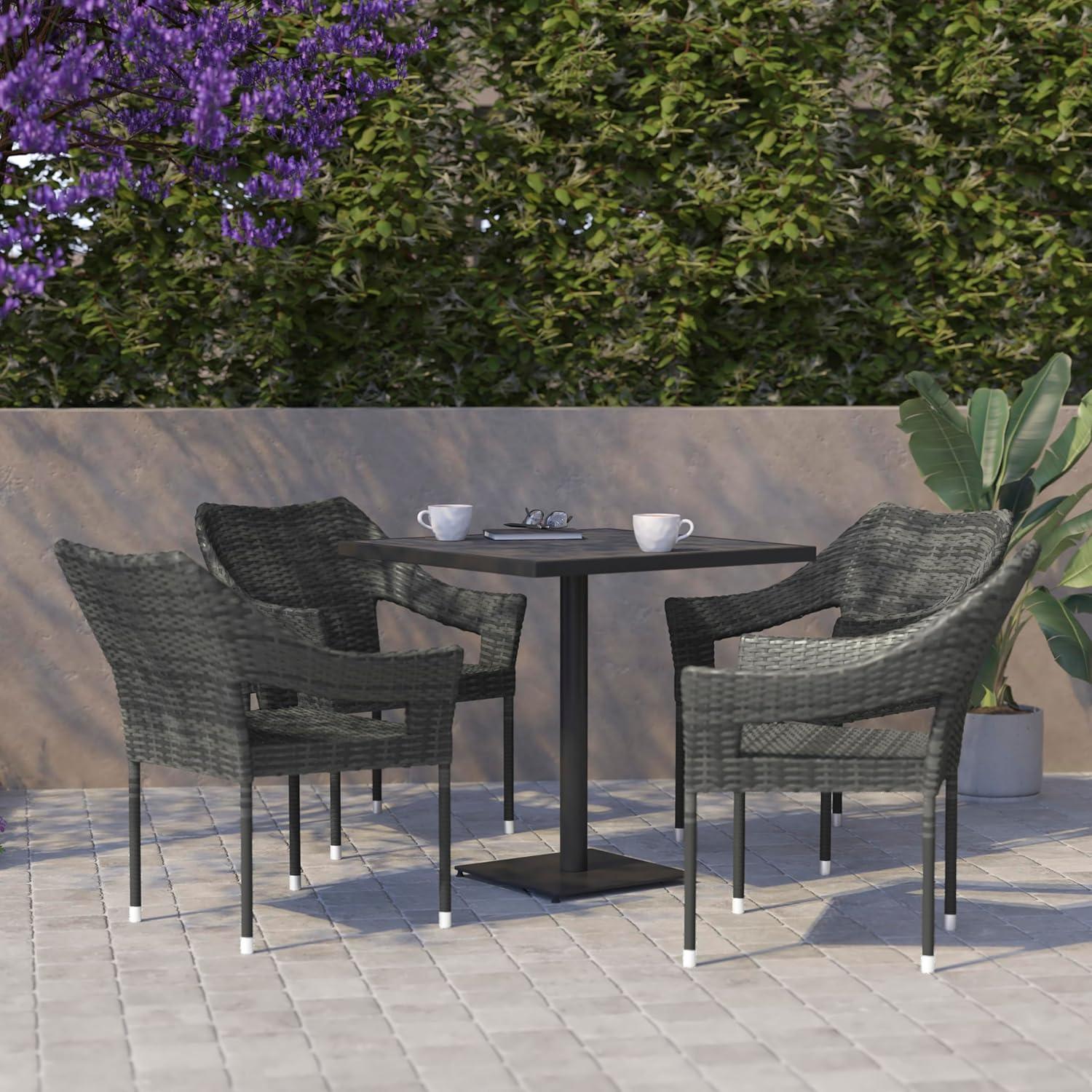 imageFlash Furniture Ethan Commercial Grade Patio Chair All Weather PE Rattan Wicker Stacking Patio Dining Chair Set of 2 GrayGrey