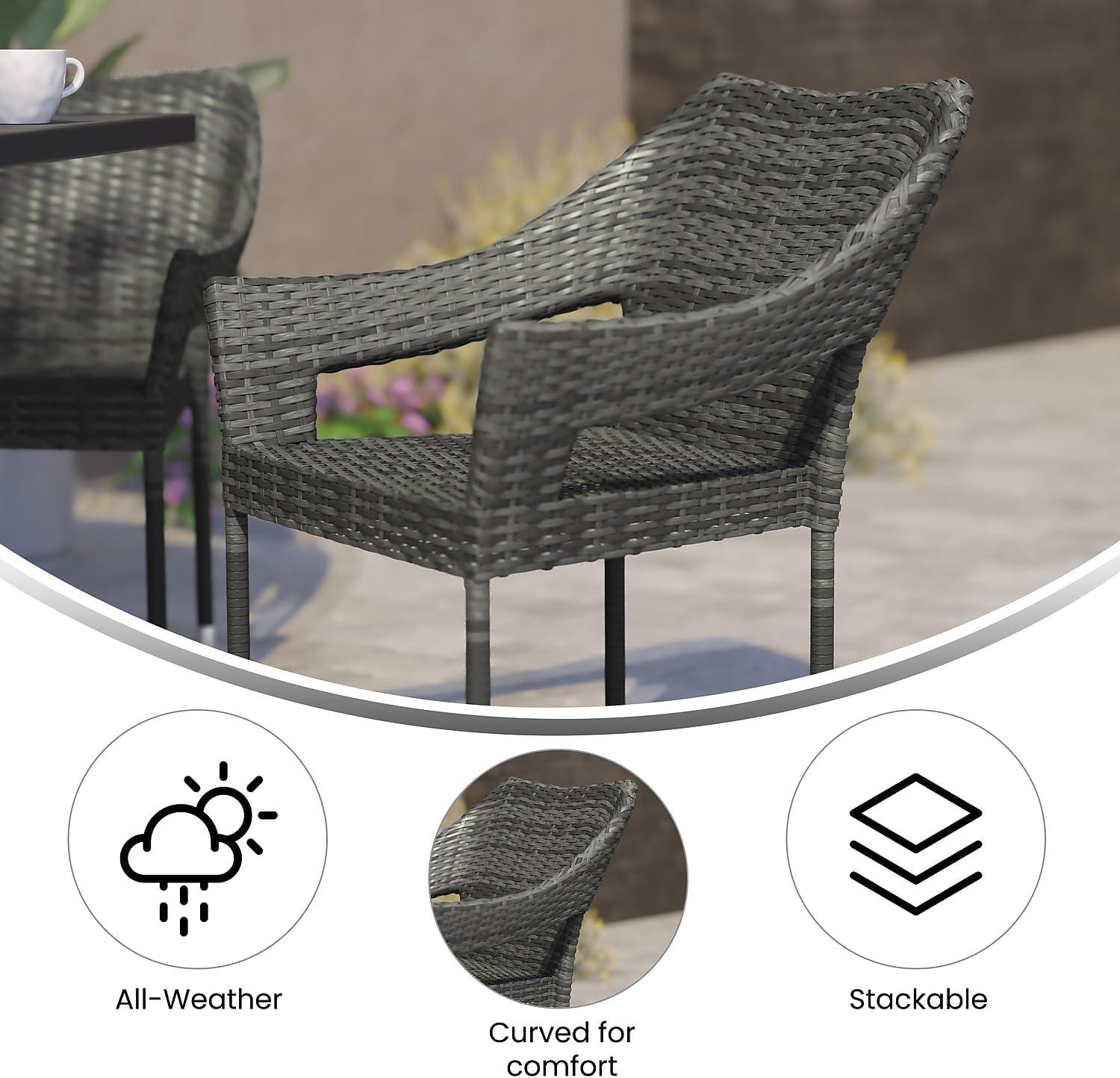 imageFlash Furniture Ethan Commercial Grade Patio Chair All Weather PE Rattan Wicker Stacking Patio Dining Chair Set of 2 GrayGrey