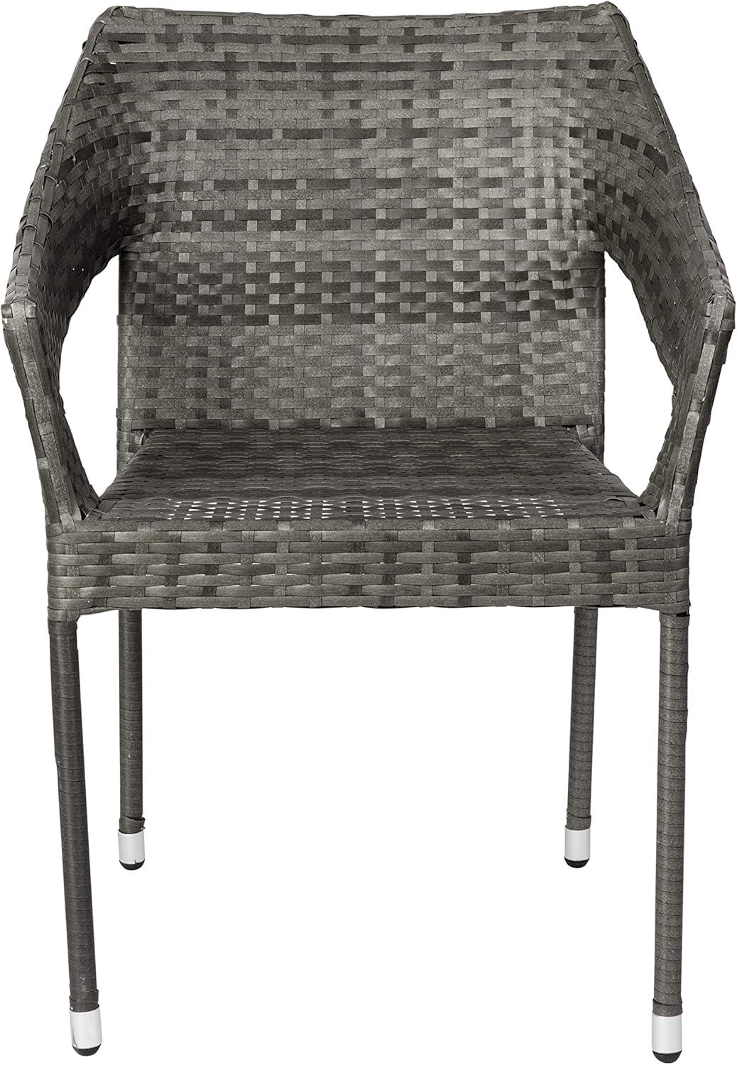 imageFlash Furniture Ethan Commercial Grade Patio Chair All Weather PE Rattan Wicker Stacking Patio Dining Chair Set of 2 GrayGrey