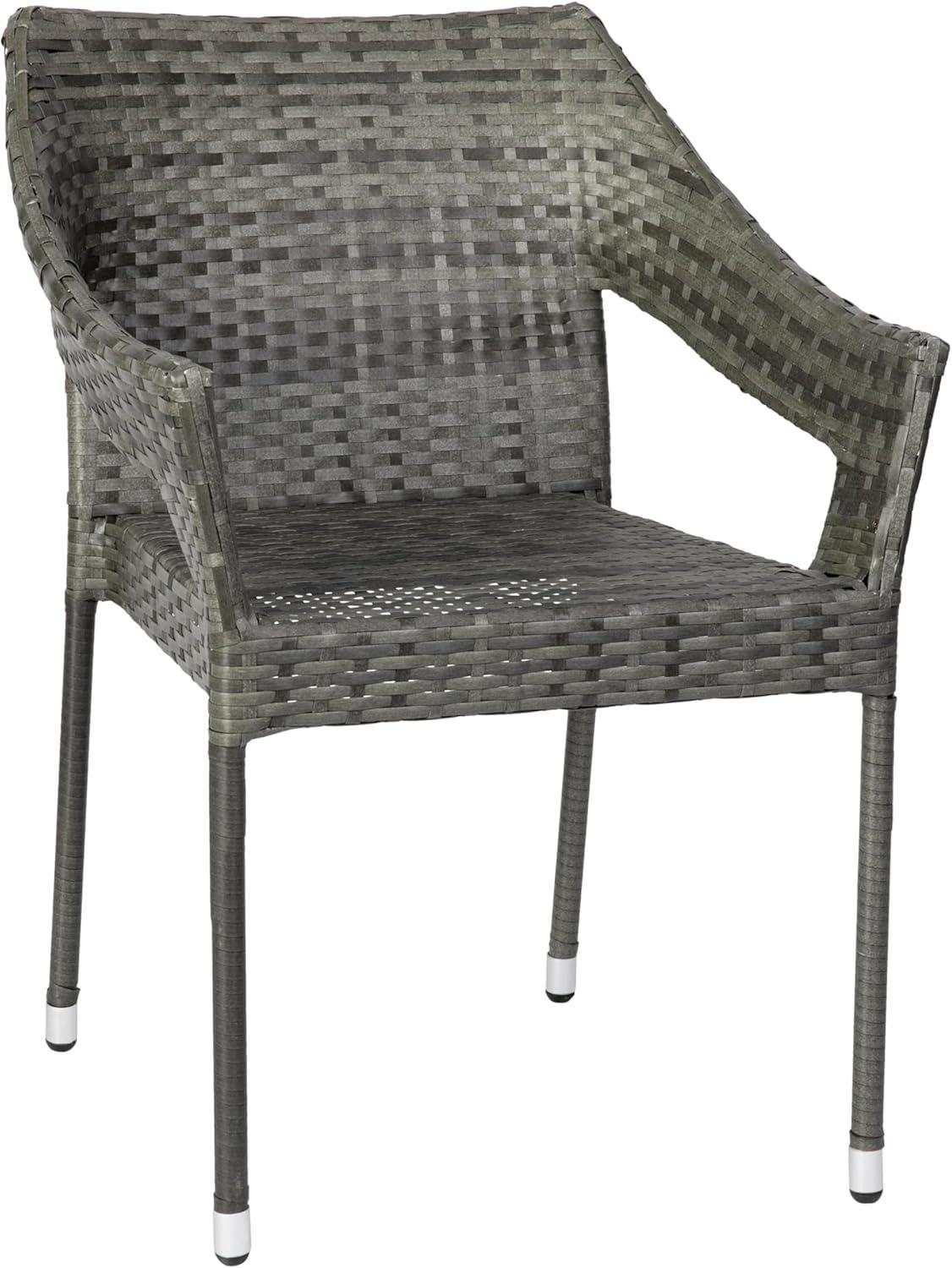 imageFlash Furniture Ethan Commercial Grade Patio Chair All Weather PE Rattan Wicker Stacking Patio Dining Chair Set of 2 GrayGrey