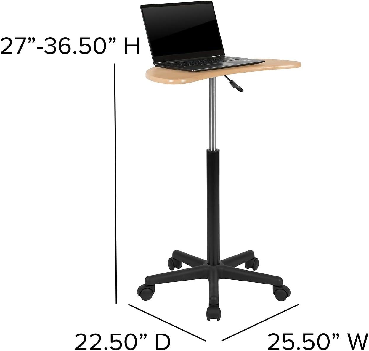 imageFlash Furniture Eve Sit to Stand Mobile Laptop DeskSpeakers Lectern with Wheels Modern HeightAdjustable Portable Standing Computer Desk BlackMaple