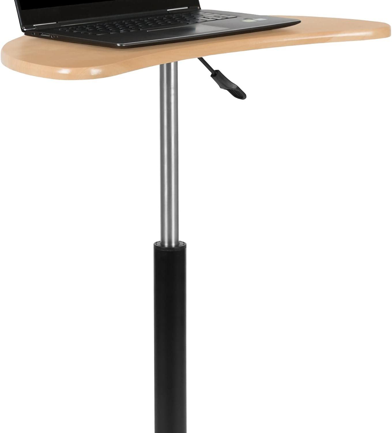 imageFlash Furniture Eve Sit to Stand Mobile Laptop DeskSpeakers Lectern with Wheels Modern HeightAdjustable Portable Standing Computer Desk BlackMaple