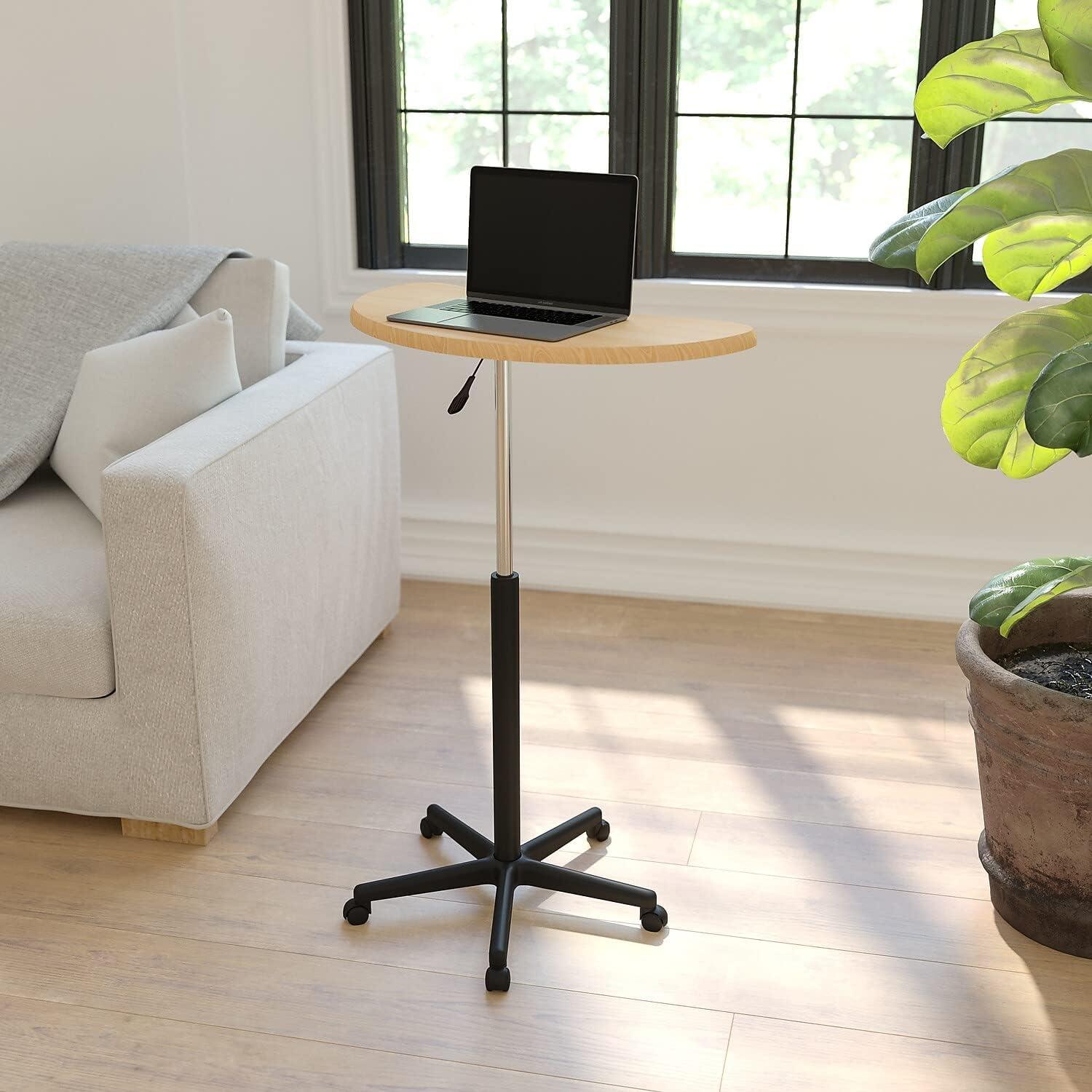 imageFlash Furniture Eve Sit to Stand Mobile Laptop DeskSpeakers Lectern with Wheels Modern HeightAdjustable Portable Standing Computer Desk BlackMaple