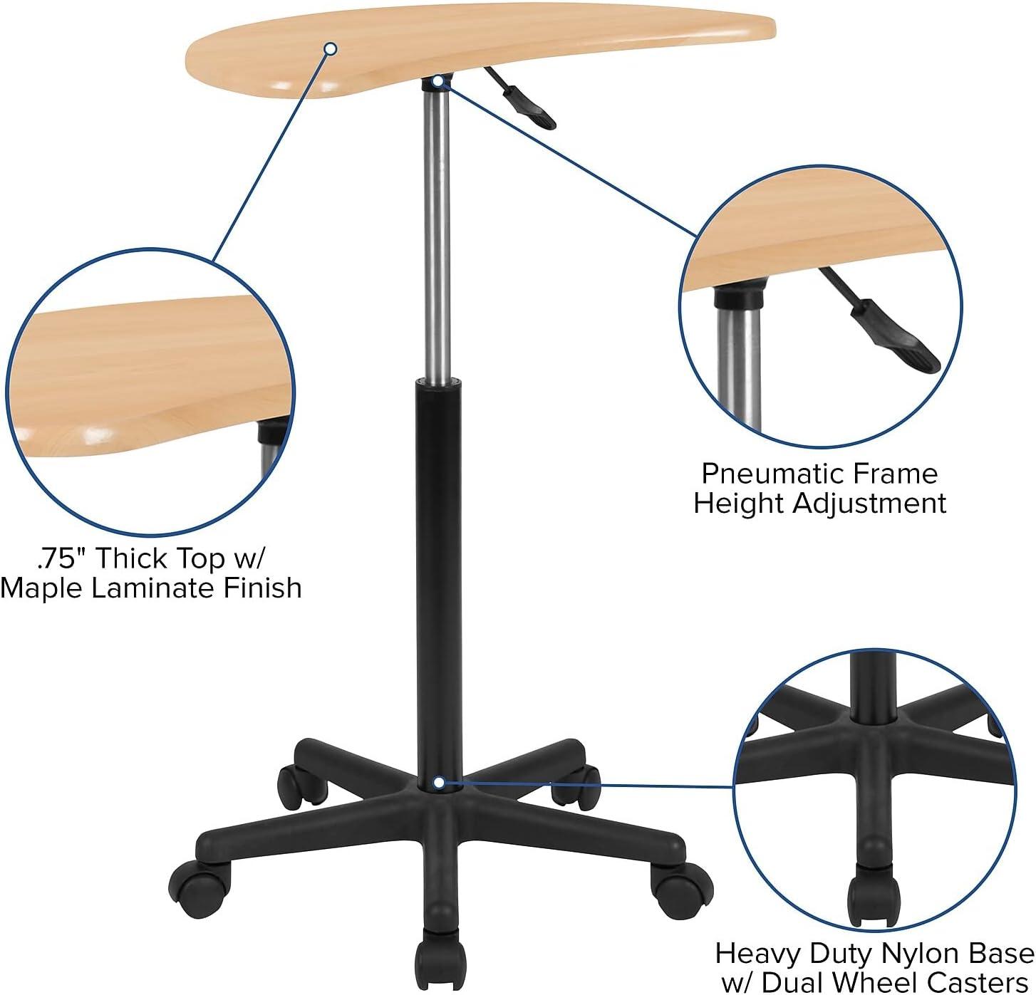 imageFlash Furniture Eve Sit to Stand Mobile Laptop DeskSpeakers Lectern with Wheels Modern HeightAdjustable Portable Standing Computer Desk BlackMaple