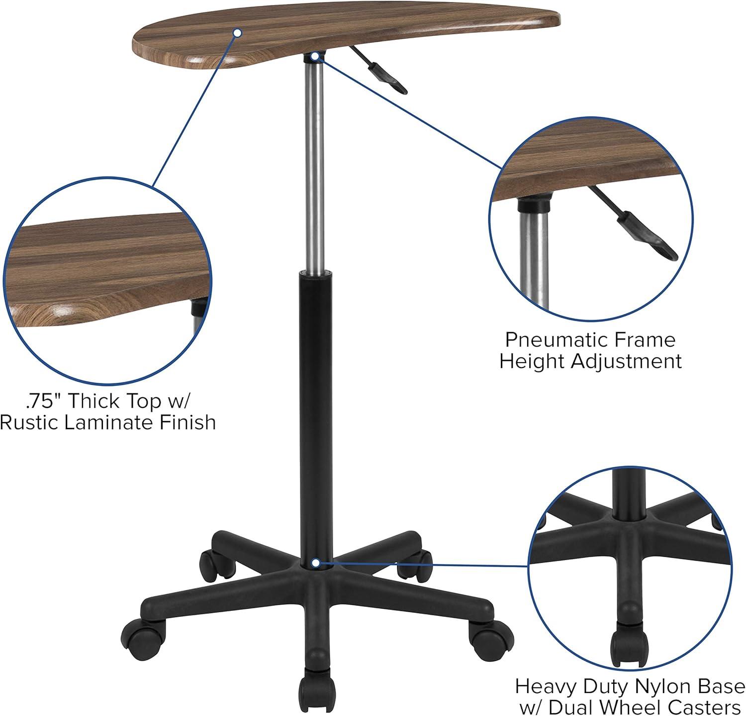 imageFlash Furniture Eve Sit to Stand Mobile Laptop DeskSpeakers Lectern with Wheels Modern HeightAdjustable Portable Standing Computer Desk BlackRustic Walnut