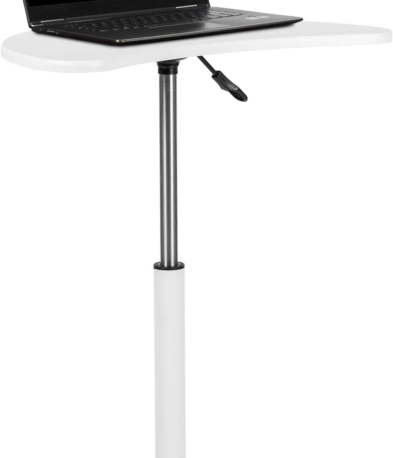imageFlash Furniture Eve Sit to Stand Mobile Laptop DeskSpeakers Lectern with Wheels Modern HeightAdjustable Portable Standing Computer Desk BlackWhite