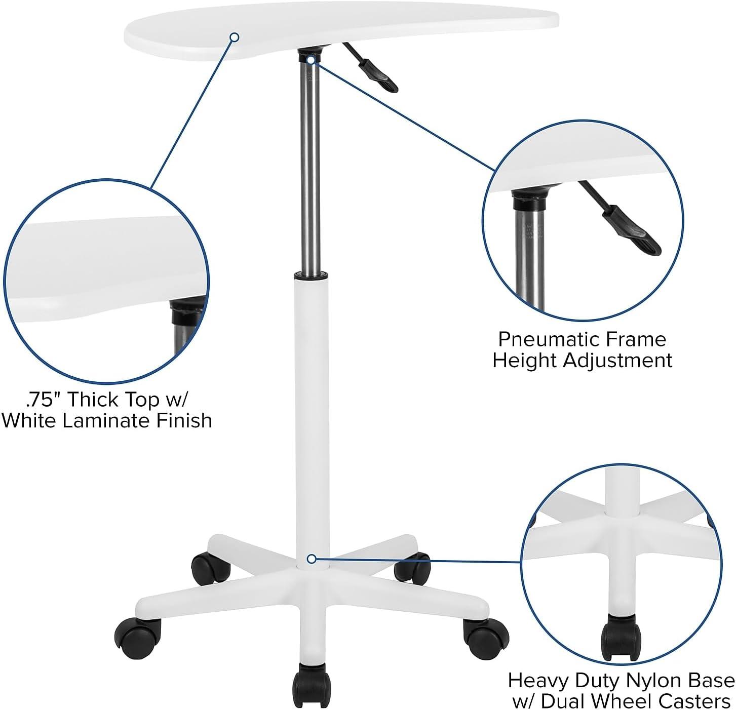 imageFlash Furniture Eve Sit to Stand Mobile Laptop DeskSpeakers Lectern with Wheels Modern HeightAdjustable Portable Standing Computer Desk BlackWhite