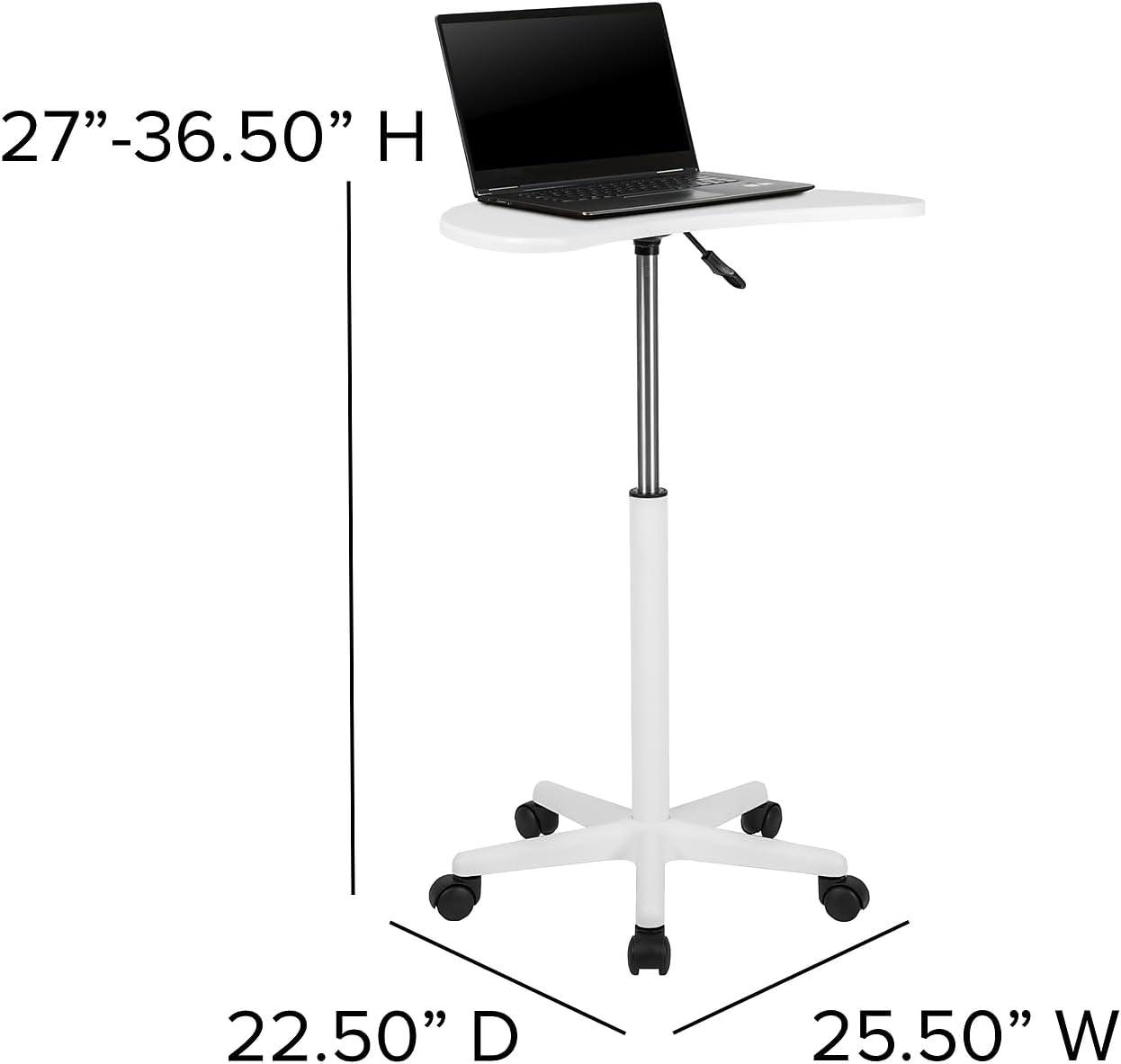imageFlash Furniture Eve Sit to Stand Mobile Laptop DeskSpeakers Lectern with Wheels Modern HeightAdjustable Portable Standing Computer Desk BlackWhite