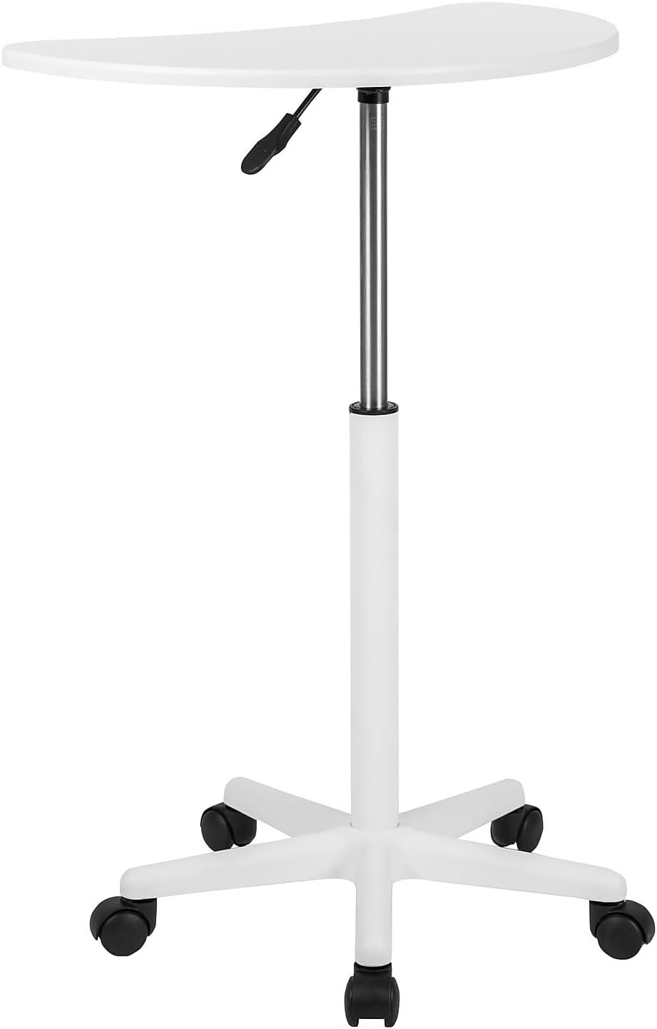imageFlash Furniture Eve Sit to Stand Mobile Laptop DeskSpeakers Lectern with Wheels Modern HeightAdjustable Portable Standing Computer Desk BlackWhite