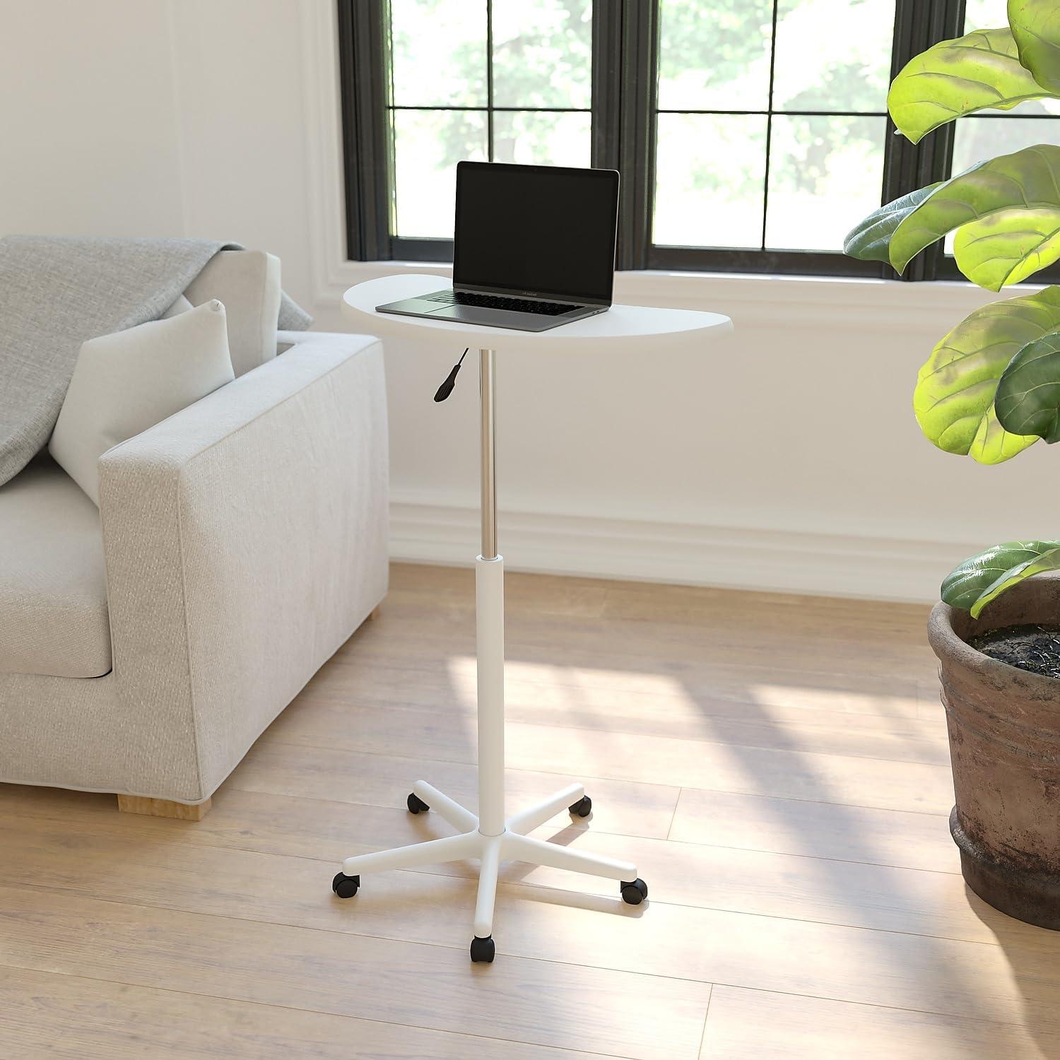imageFlash Furniture Eve Sit to Stand Mobile Laptop DeskSpeakers Lectern with Wheels Modern HeightAdjustable Portable Standing Computer Desk BlackWhite