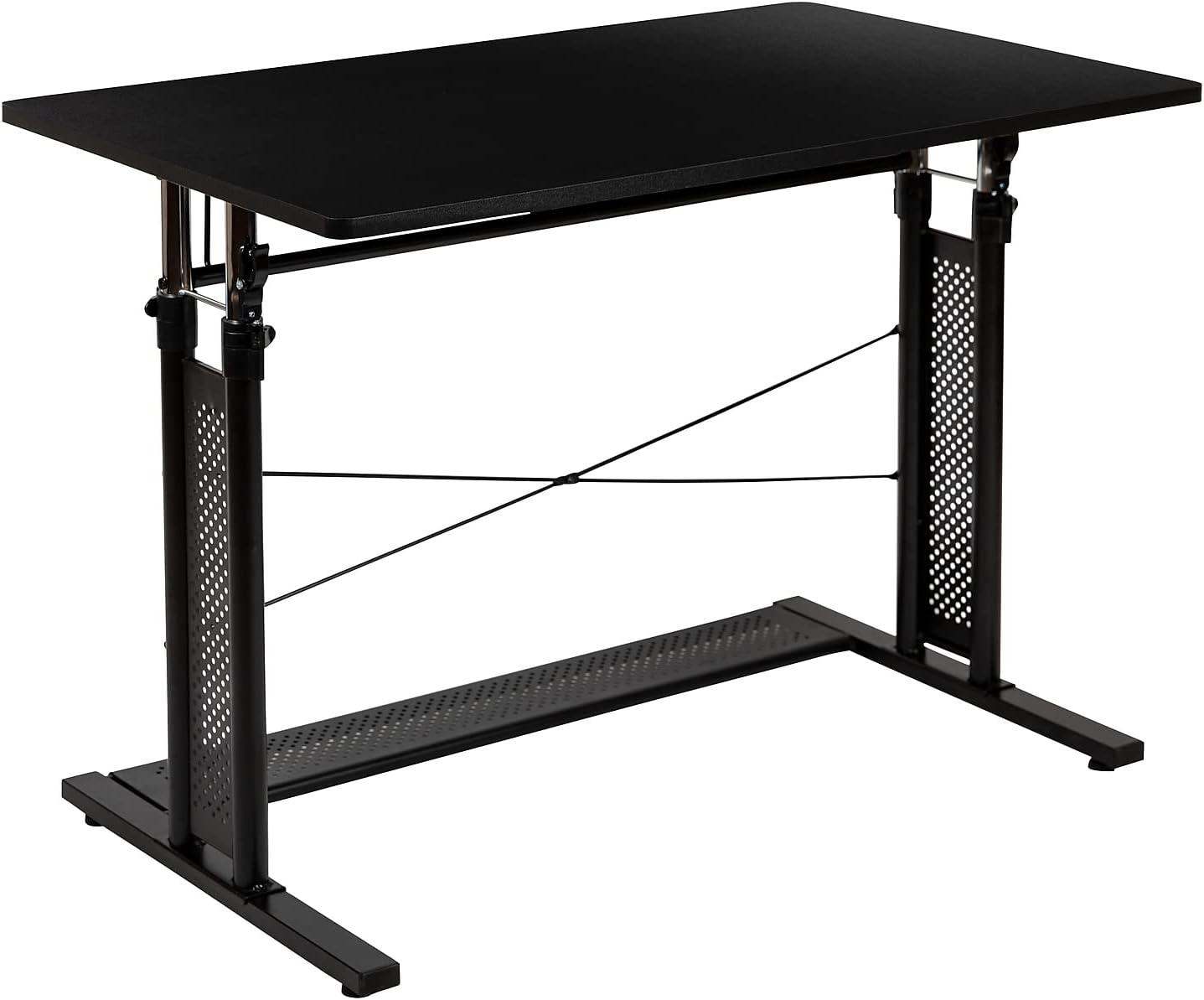 imageFlash Furniture Fairway Height Adjustable 27253575quotH Sit to Stand Home Office Desk Black