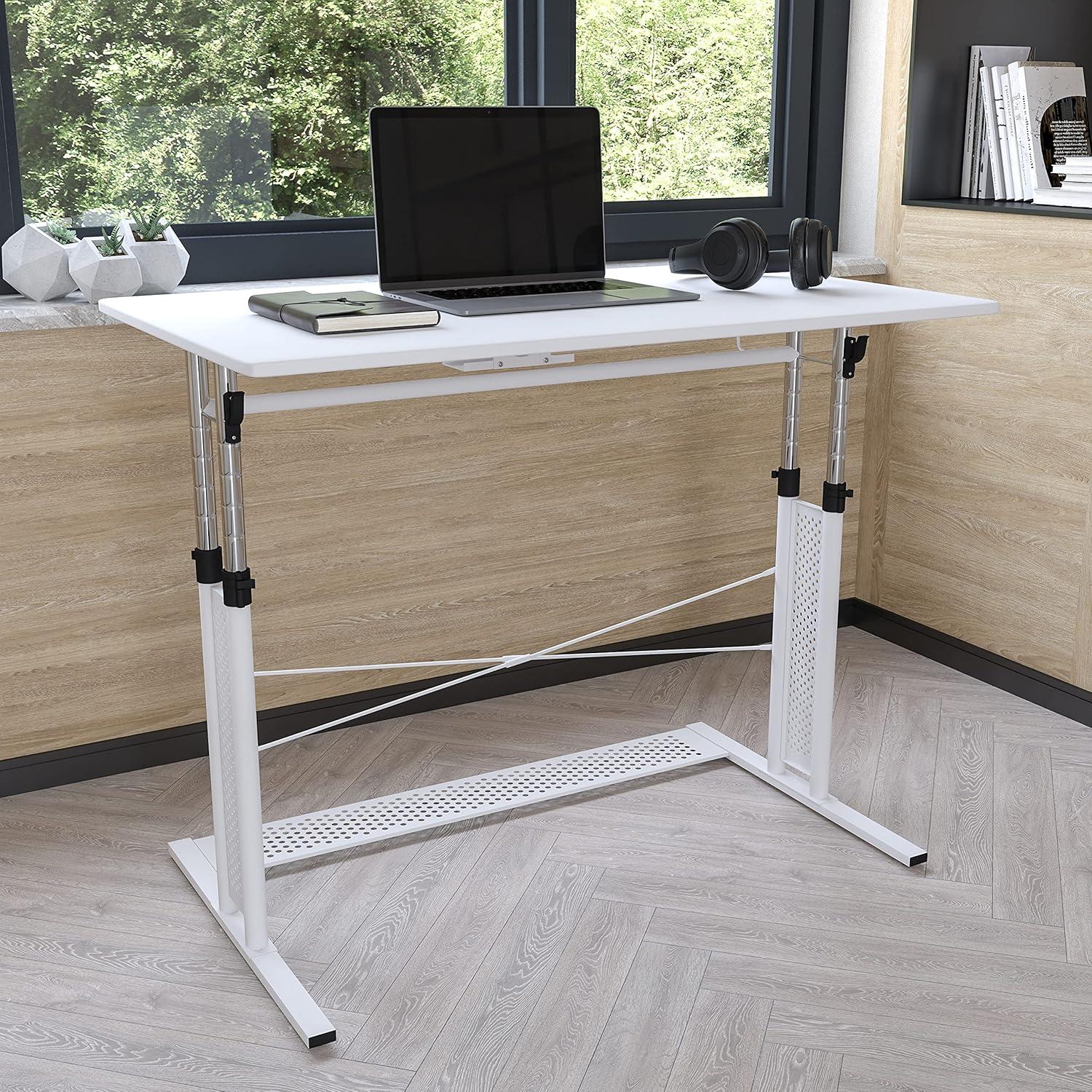 imageFlash Furniture Fairway Height Adjustable 27253575quotH Sit to Stand Home Office Desk White