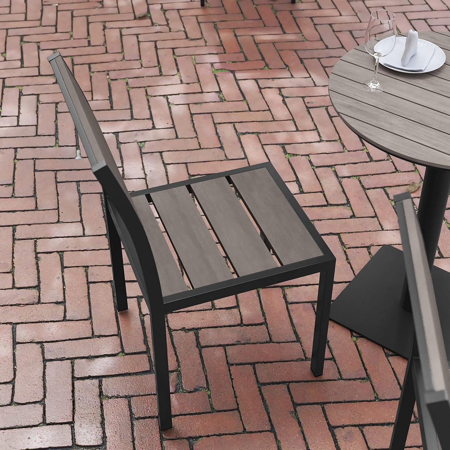 imageFlash Furniture Finch Commercial Grade Armless Patio Chair Stackable Side Chair with Faux Teak Poly Slats and Metal Frame GrayGrayGrey