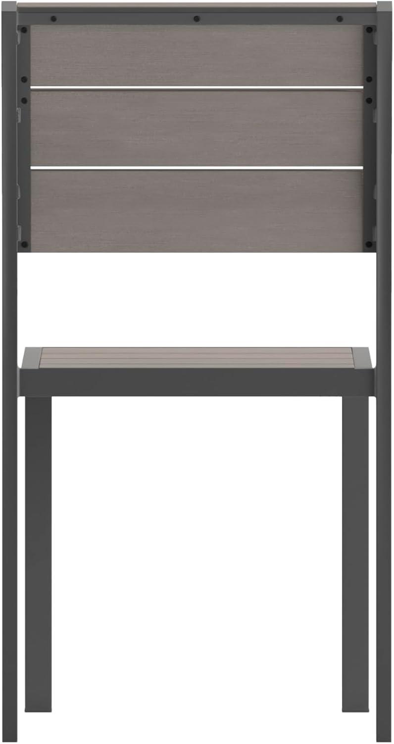 imageFlash Furniture Finch Commercial Grade Armless Patio Chair Stackable Side Chair with Faux Teak Poly Slats and Metal Frame GrayGrayGrey