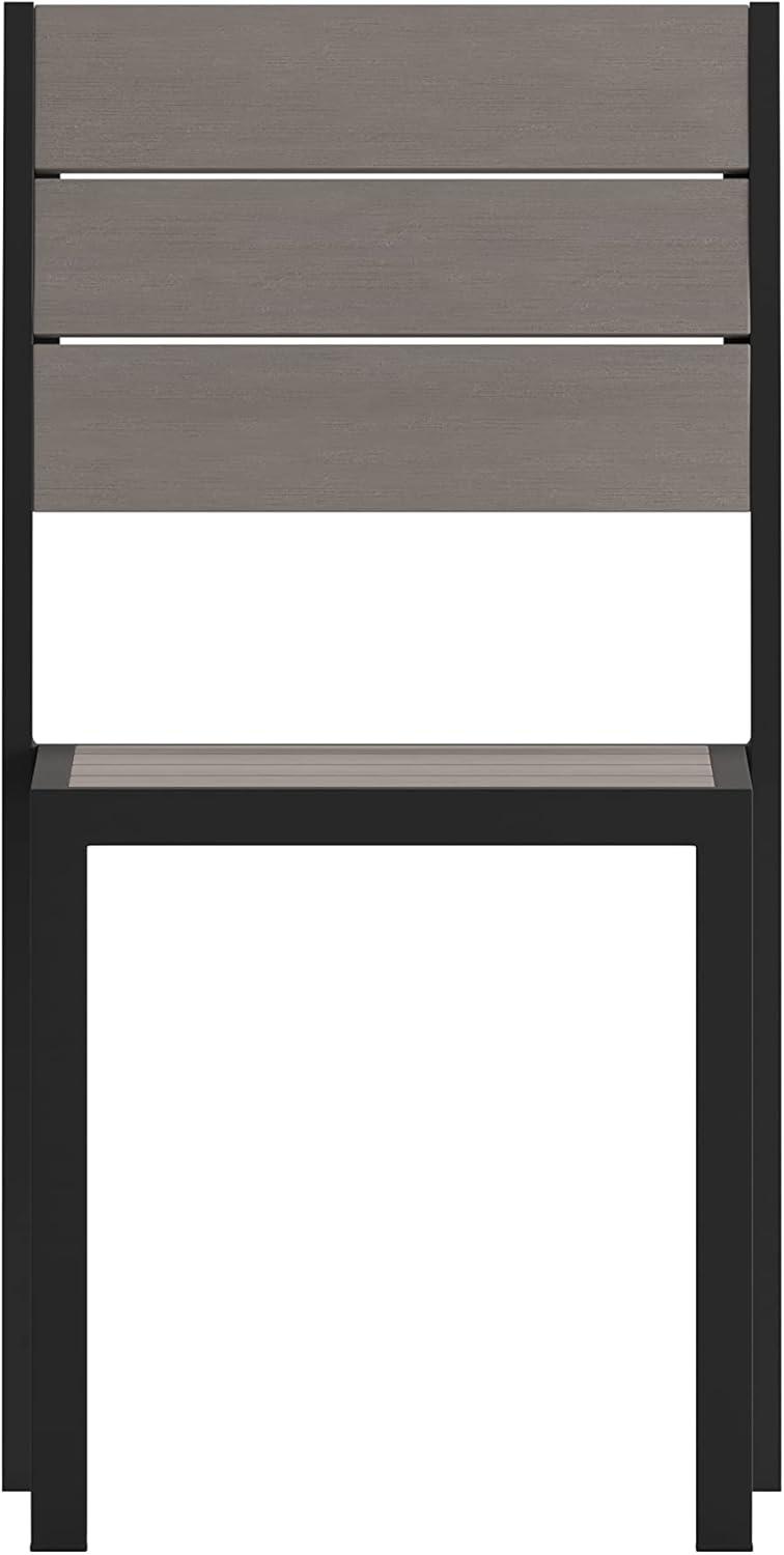 imageFlash Furniture Finch Commercial Grade Armless Patio Chair Stackable Side Chair with Faux Teak Poly Slats and Metal Frame GrayGrayGrey