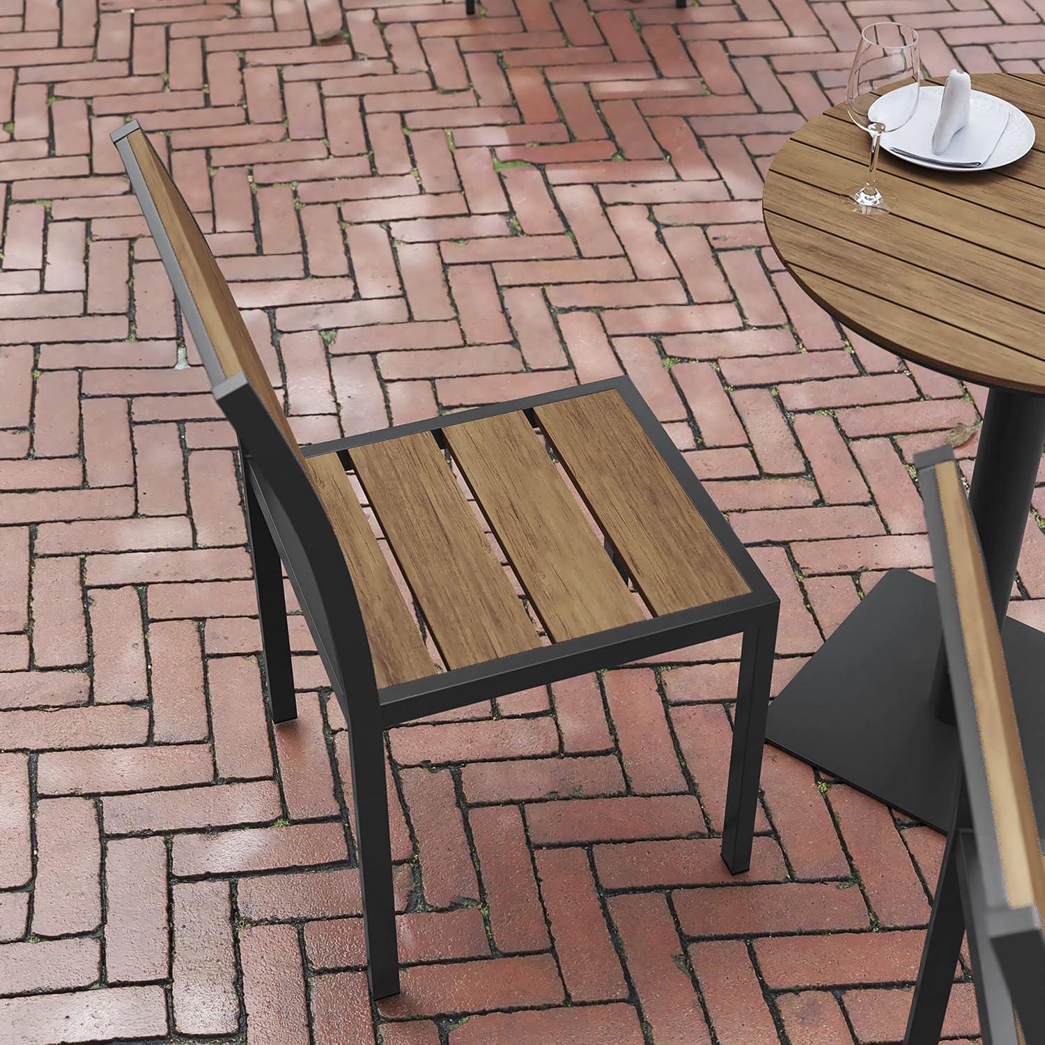 imageFlash Furniture Finch Commercial Grade Armless Patio Chair Stackable Side Chair with Faux Teak Poly Slats and Metal Frame GrayGrayNatural