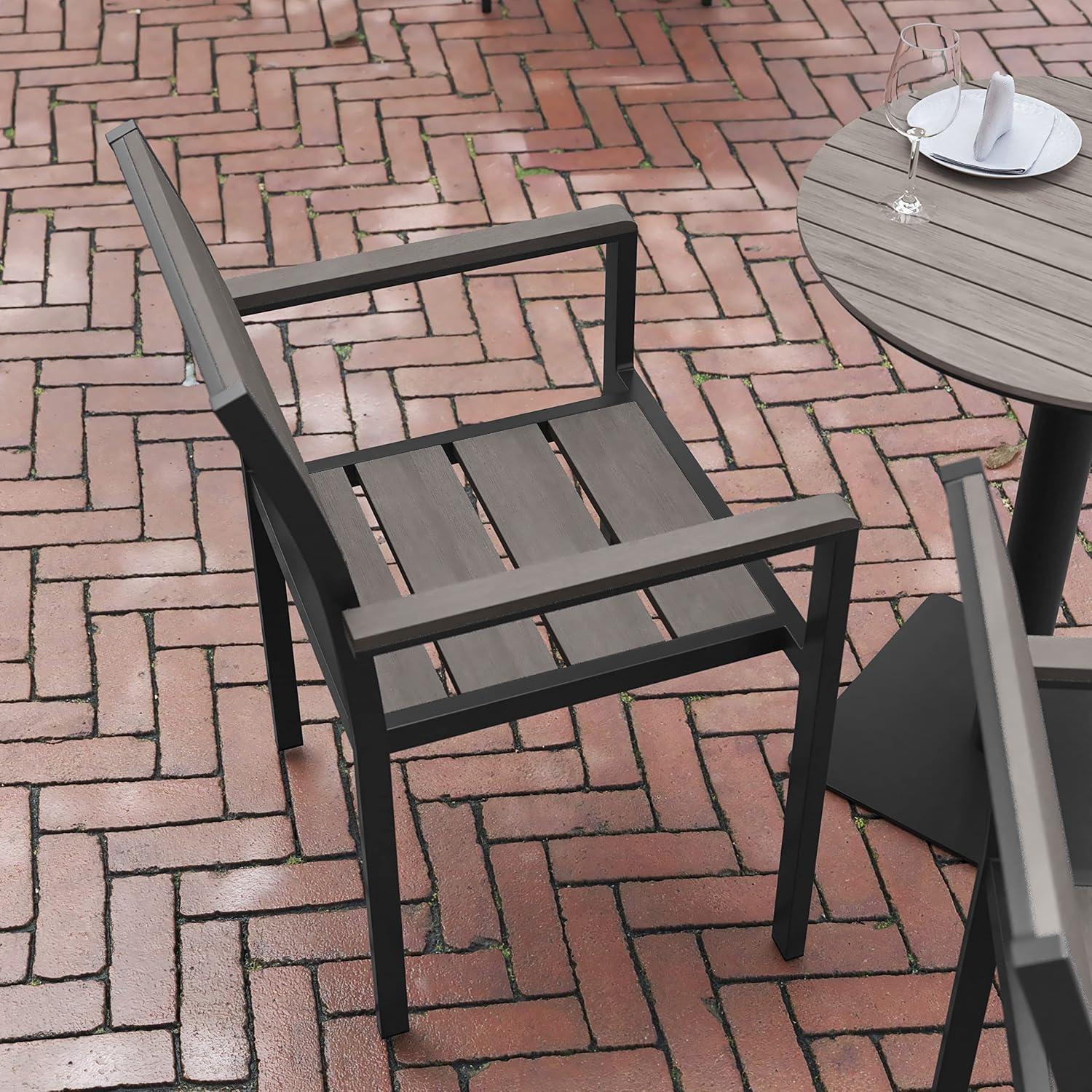 imageFlash Furniture Finch Commercial Grade Patio Chair with Arms Stackable Side Chair with Faux Teak Poly Slats and Metal Frame NaturalGrayGrey