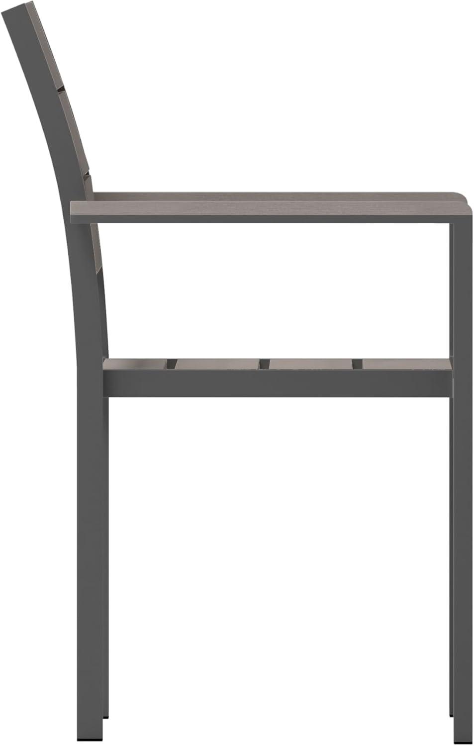 imageFlash Furniture Finch Commercial Grade Patio Chair with Arms Stackable Side Chair with Faux Teak Poly Slats and Metal Frame NaturalGrayGrey