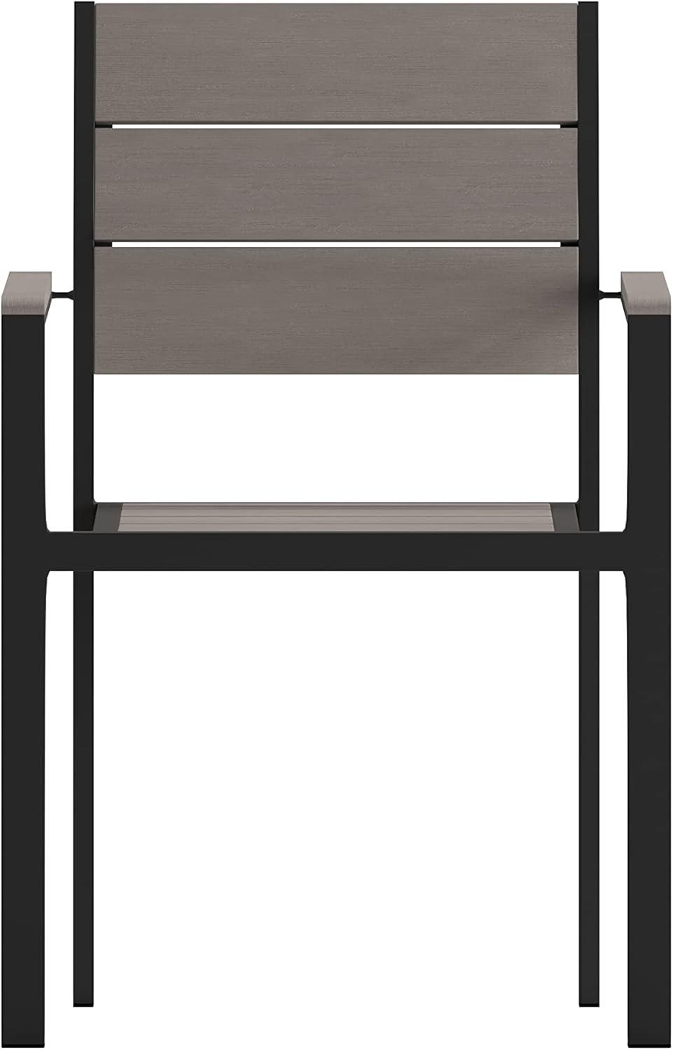 imageFlash Furniture Finch Commercial Grade Patio Chair with Arms Stackable Side Chair with Faux Teak Poly Slats and Metal Frame NaturalGrayGrey