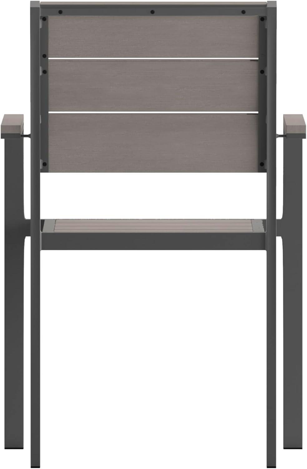 imageFlash Furniture Finch Commercial Grade Patio Chair with Arms Stackable Side Chair with Faux Teak Poly Slats and Metal Frame NaturalGrayGrey