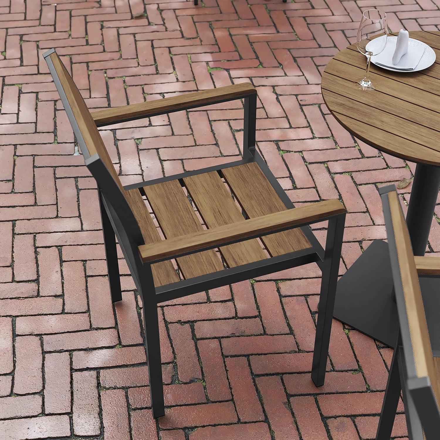 imageFlash Furniture Finch Commercial Grade Patio Chair with Arms Stackable Side Chair with Faux Teak Poly Slats and Metal Frame NaturalGrayNatural