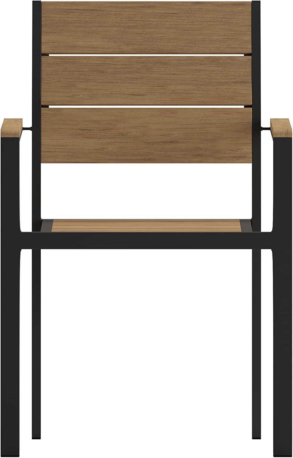 imageFlash Furniture Finch Commercial Grade Patio Chair with Arms Stackable Side Chair with Faux Teak Poly Slats and Metal Frame NaturalGrayNatural