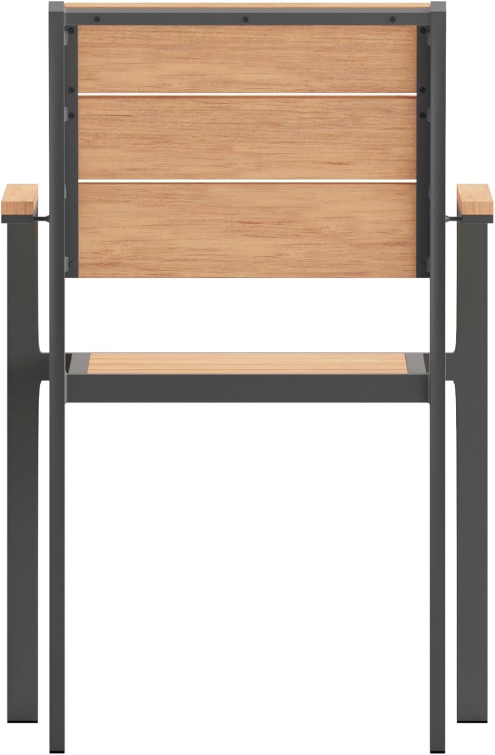 imageFlash Furniture Finch Commercial Grade Patio Chair with Arms Stackable Side Chair with Faux Teak Poly Slats and Metal Frame NaturalGrayNatural