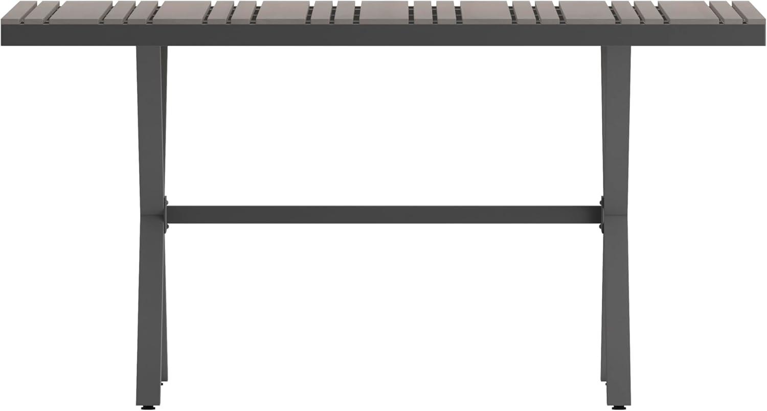 imageFlash Furniture Finch Commercial Grade XFrame Outdoor Dining Table 59quot x 355quot with Faux Teak Poly Slats and Metal Frame GrayGrayGray TopGray Frame