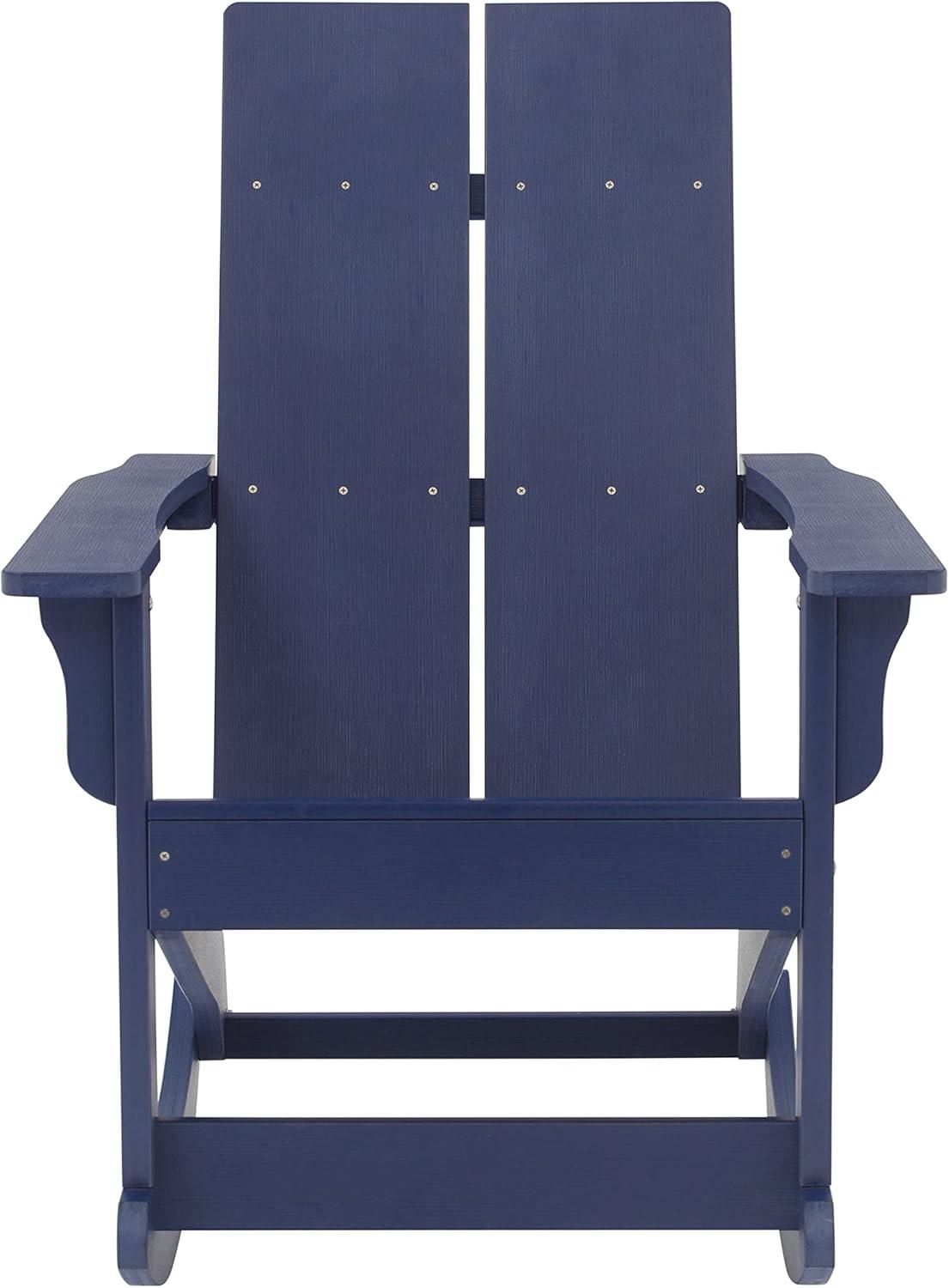 imageFlash Furniture Finn Modern Commercial Grade Poly Resin Wood Adirondack Rocking Chair All Weather Red Polystyrene Dual Slat Back Stainless Steel HardwareNavy