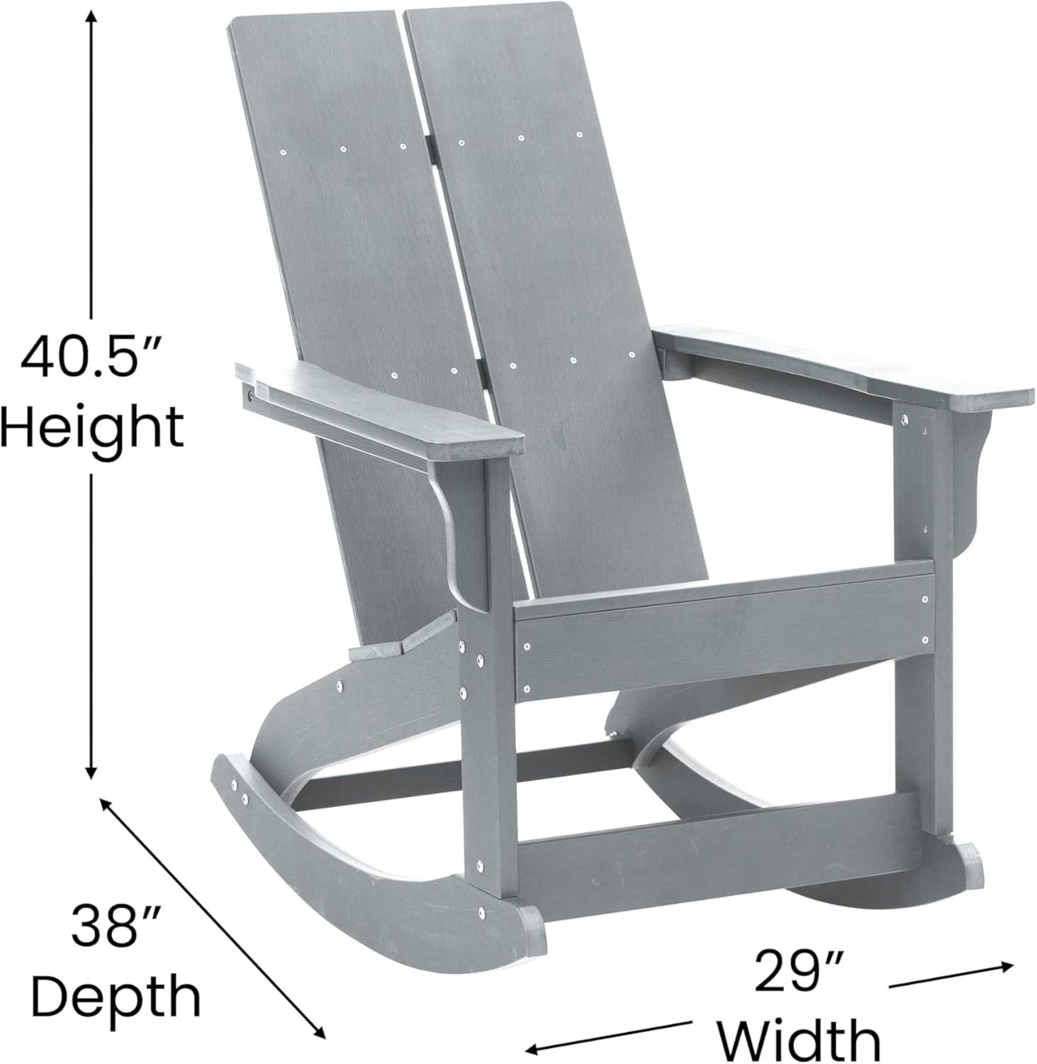 imageFlash Furniture Finn Modern Commercial Grade Poly Resin Wood Adirondack Rocking Chair All Weather Red Polystyrene Dual Slat Back Stainless Steel HardwareGrey